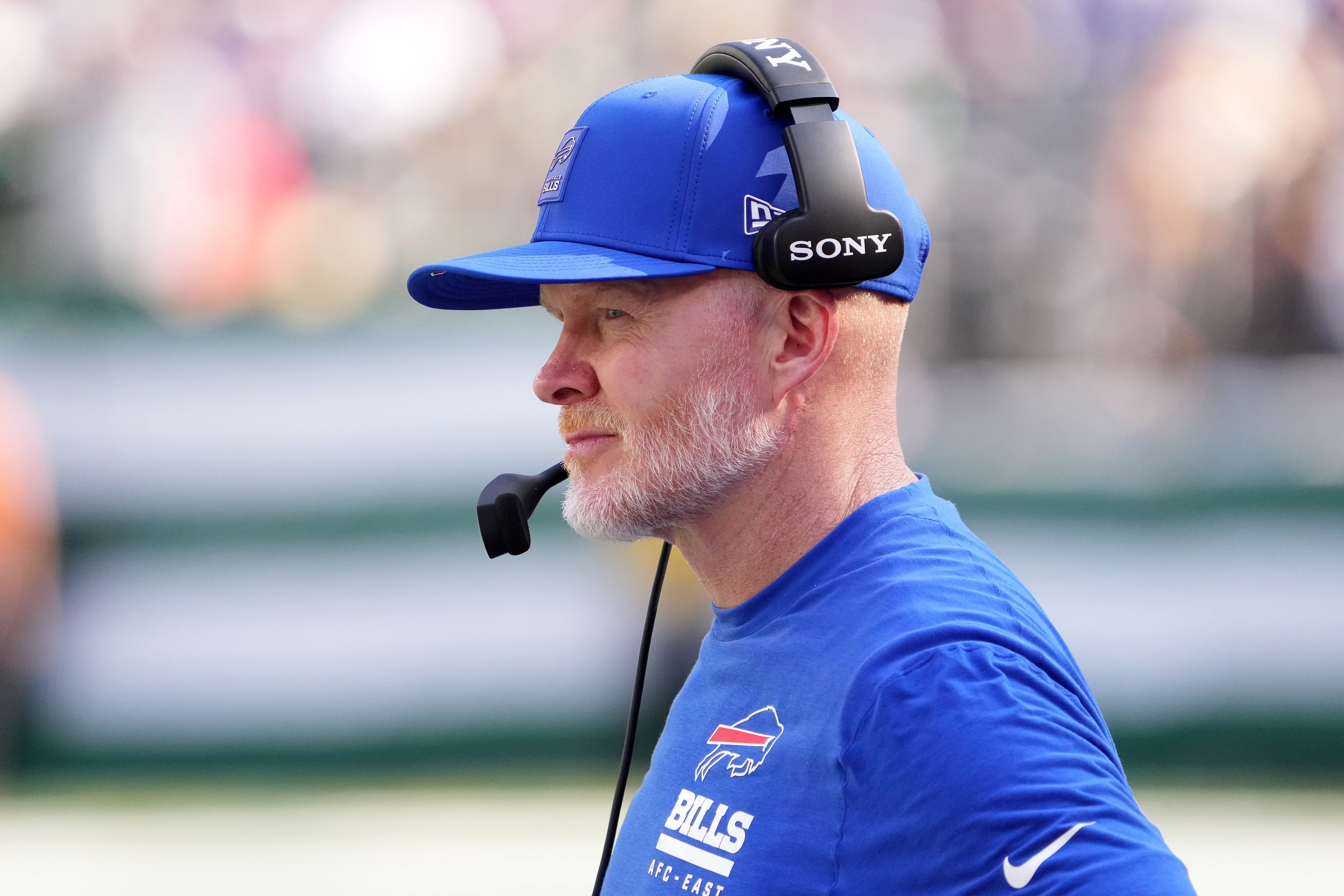 Sep 14, 2025; East Rutherford, New Jersey, USA; Buffalo Bills head coach Sean McDermott during the second half at MetLife Stadium.