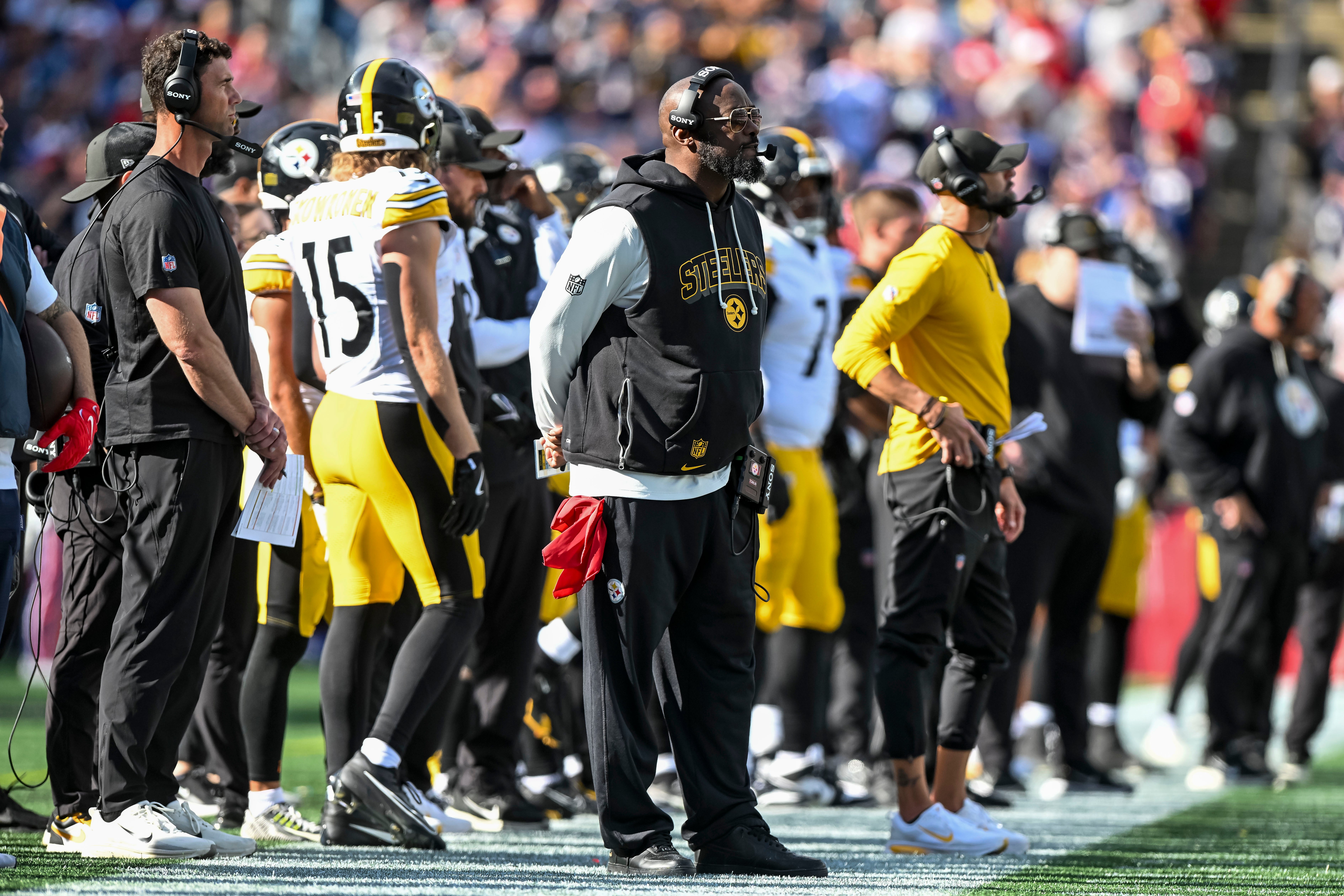Sep 21, 2025; Foxborough, Massachusetts, USA; Pittsburgh Steelers head coach Mike Tomlin during the fourth quarter at Gillette Stadium.