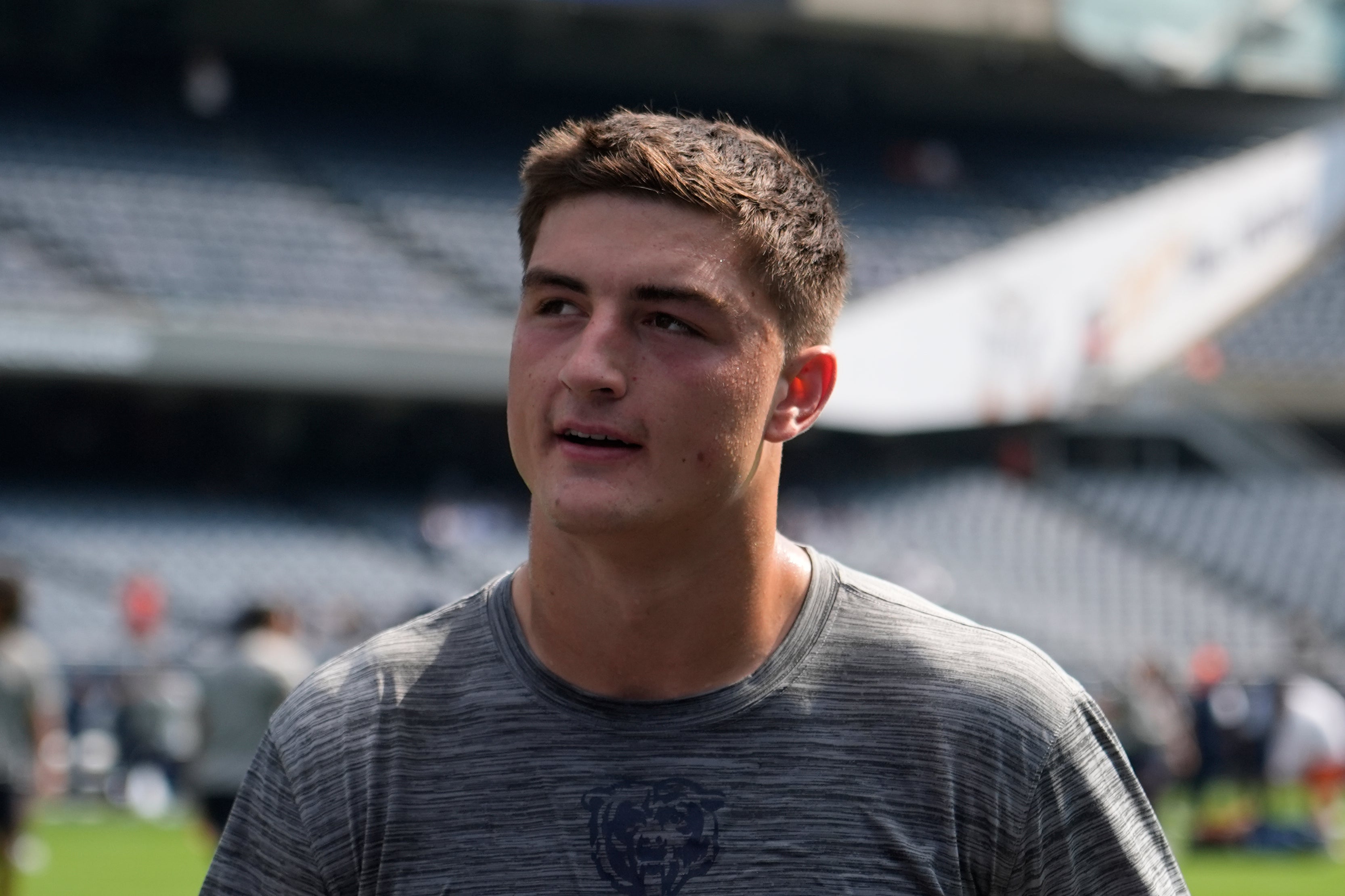 Sep 21, 2025; Chicago, Illinois, USA; Chicago Bears tight end Colston Loveland (84) before the game against the Dallas Cowboys at Soldier Field.