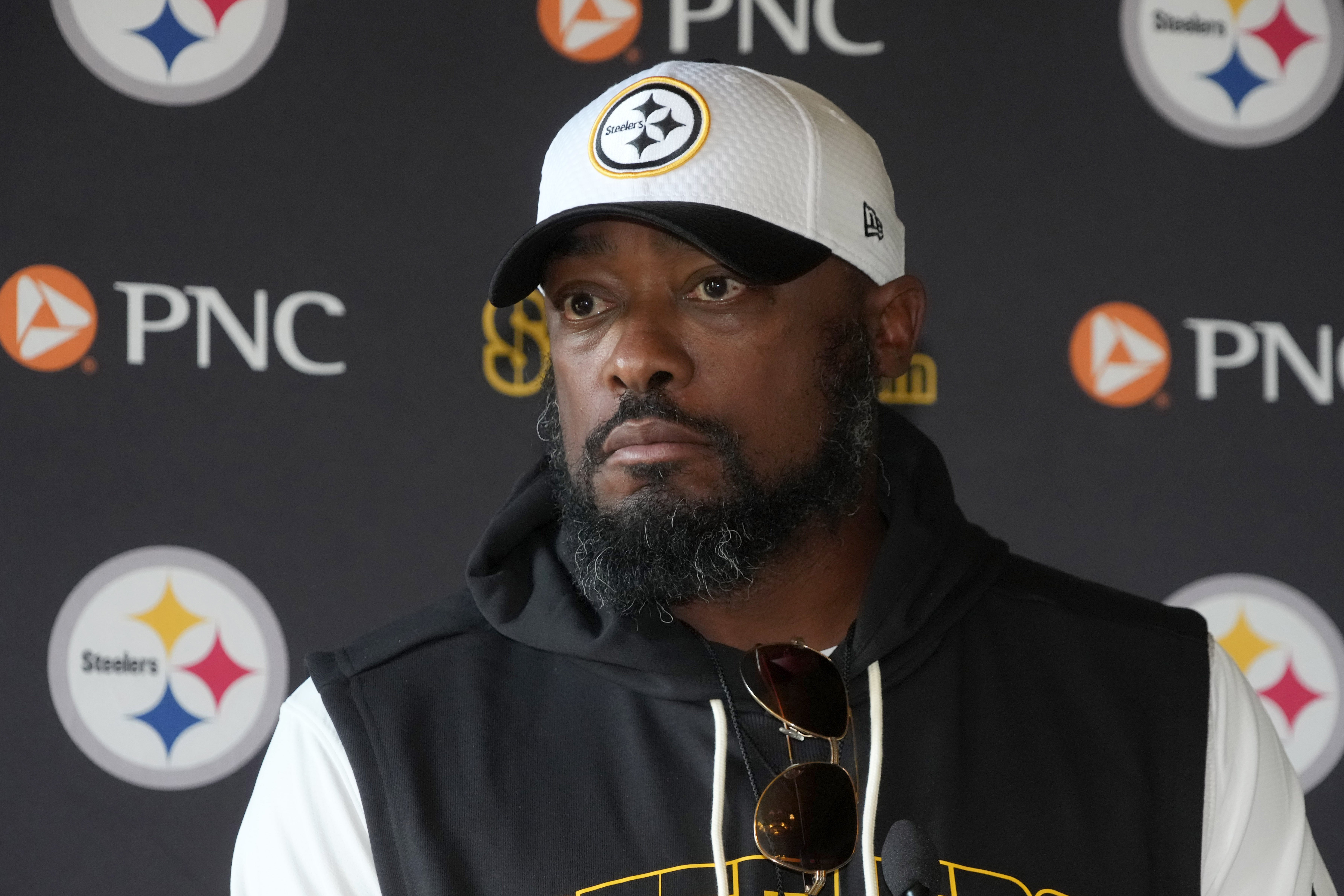 Sep 26, 2025; Maynooth, Ireland; Pittsburgh Steelers coach Mike Tomlin at press conference at Carton House.