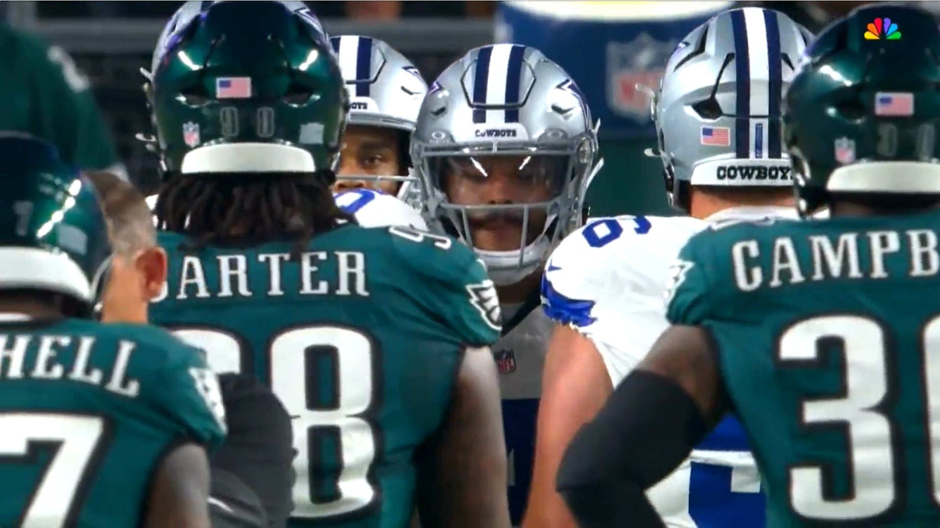 Dak Prescott spits during NFL Kickoff game.