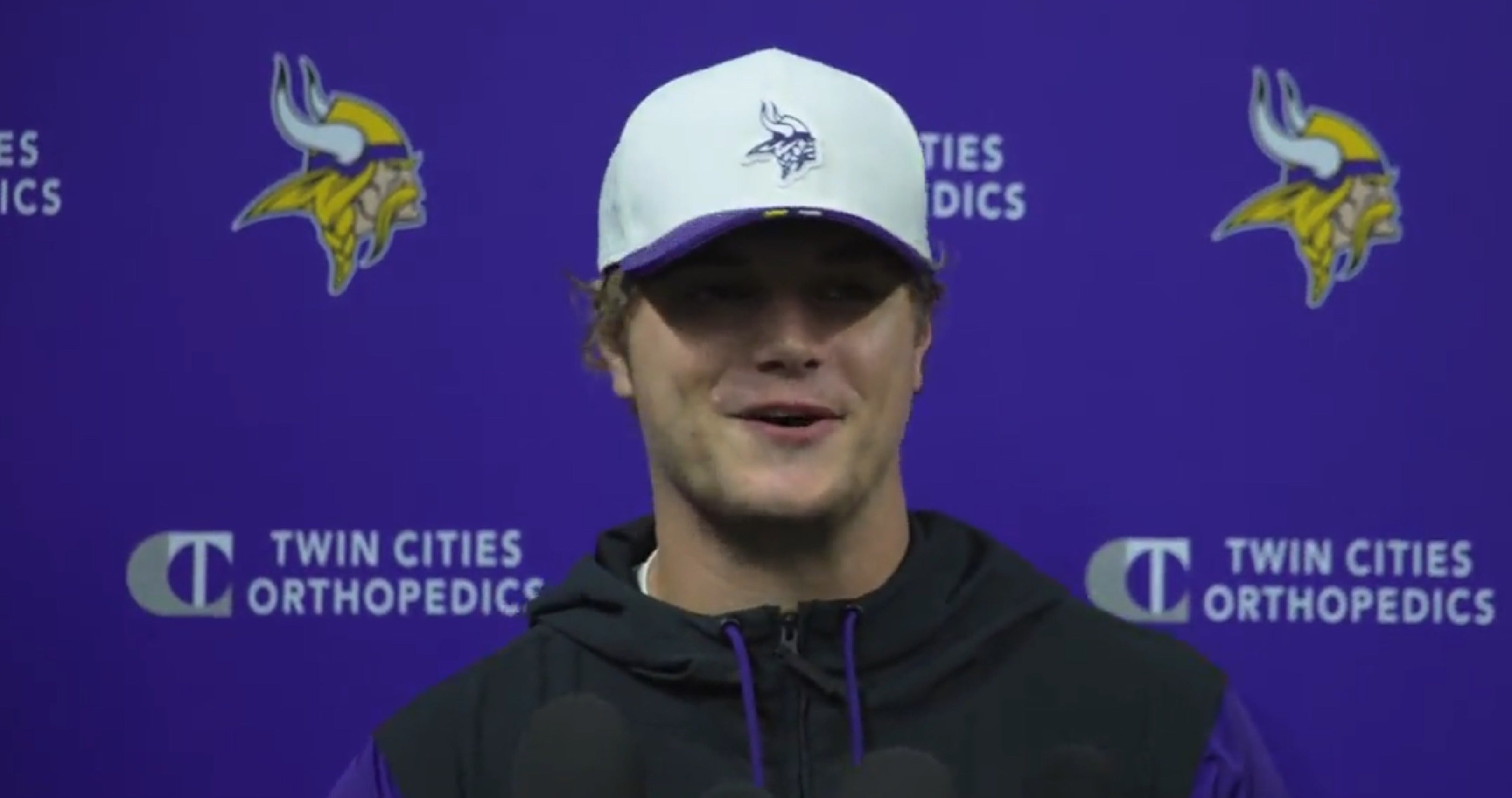 J.J. McCarthy talking to the media on Wednesday, October 15th after practice at TCO Performance Center.