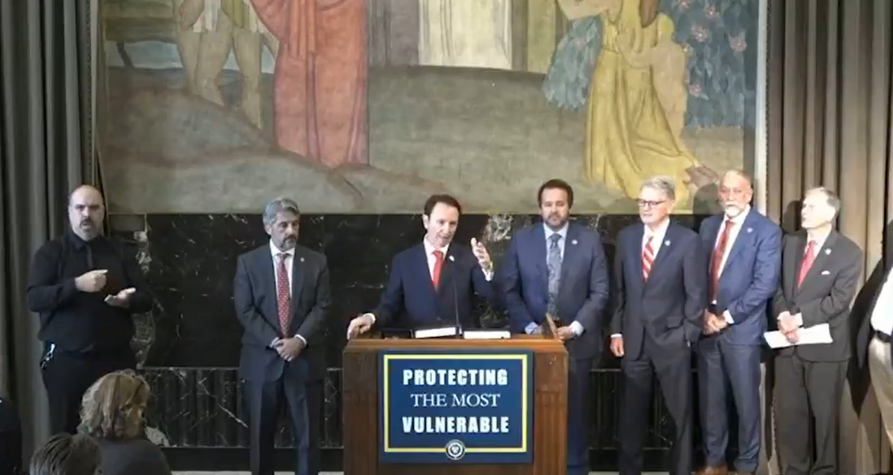 Louisiana Governor Jeff Landry hosts a press conference talking about the LSU Tigers head coaching search and firing of Brian Kelly.