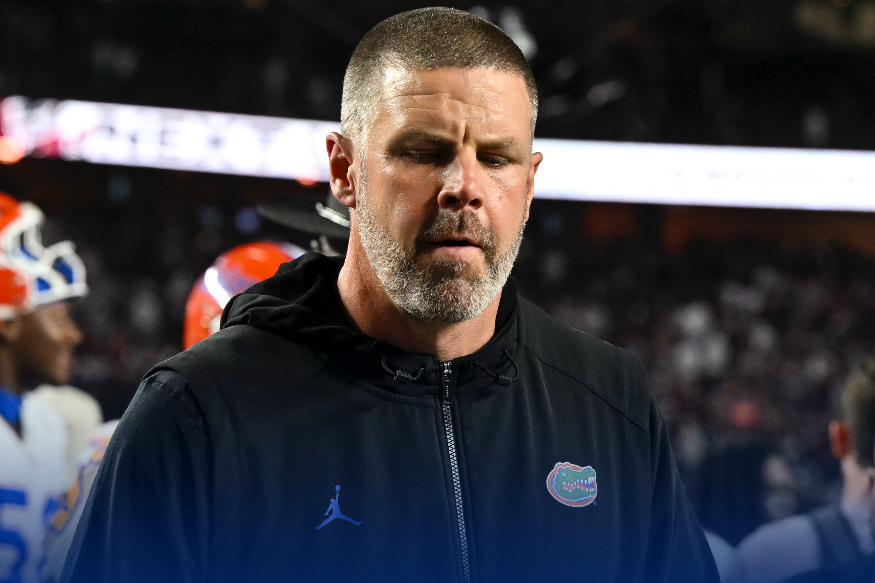 Oct 11, 2025; College Station, Texas, USA; Florida Gators head coach Billy Napier walks off the field after the game against the Texas A&M Aggies at Kyle Field.