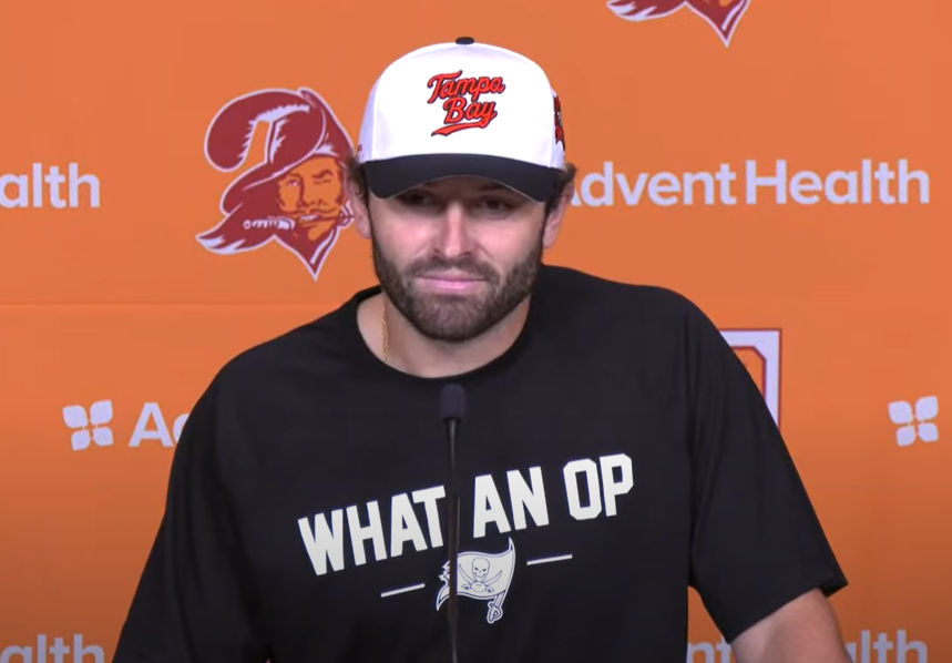 Baker Mayfield speaks with Buccaneers reporters ahead of Week 5.