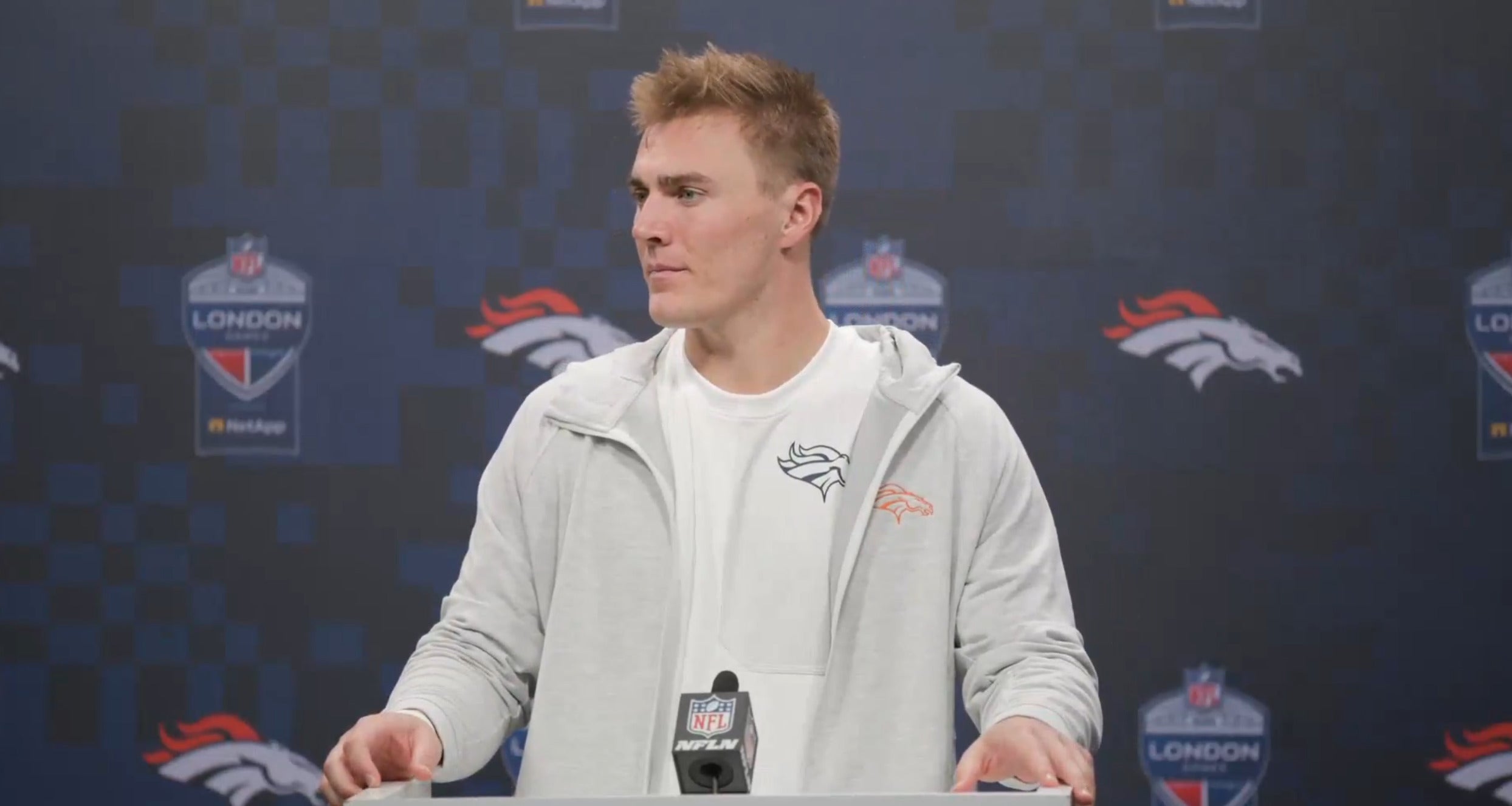 Denver Broncos QB Bo Nix opens up to the media after the team's Week 6 win vs. New York Jets