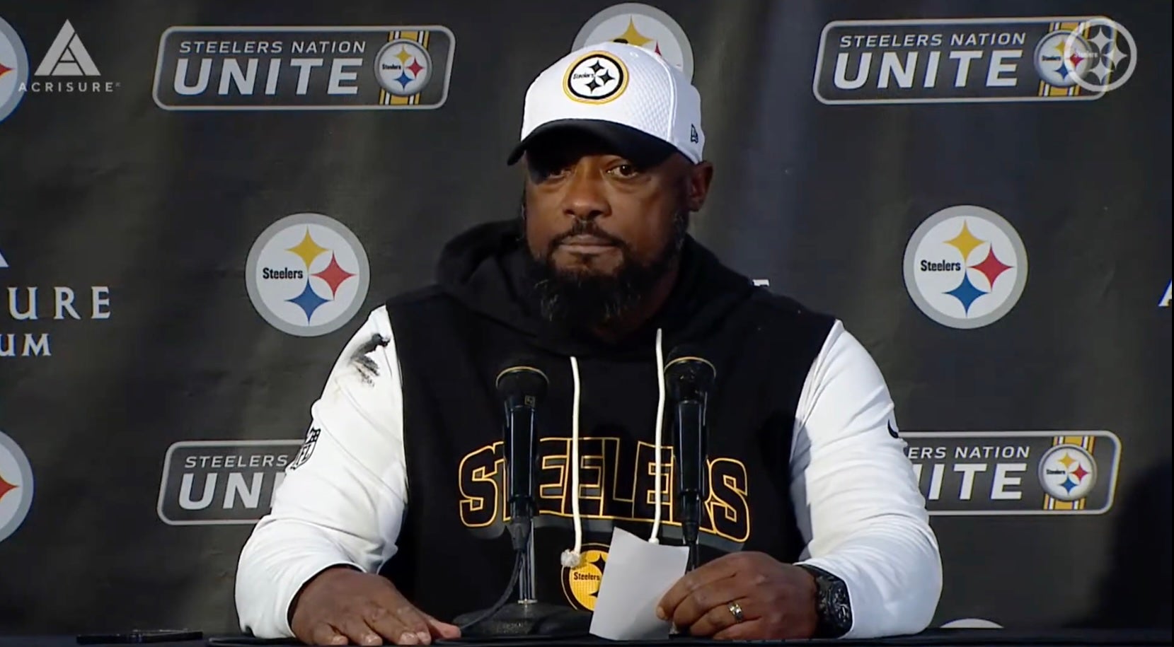 Pittsburgh Steelers head coach Mike Tomlin speaks to the media after 35-25 loss on Sunday Night Football against Green Bay Packers, 10/26/25.