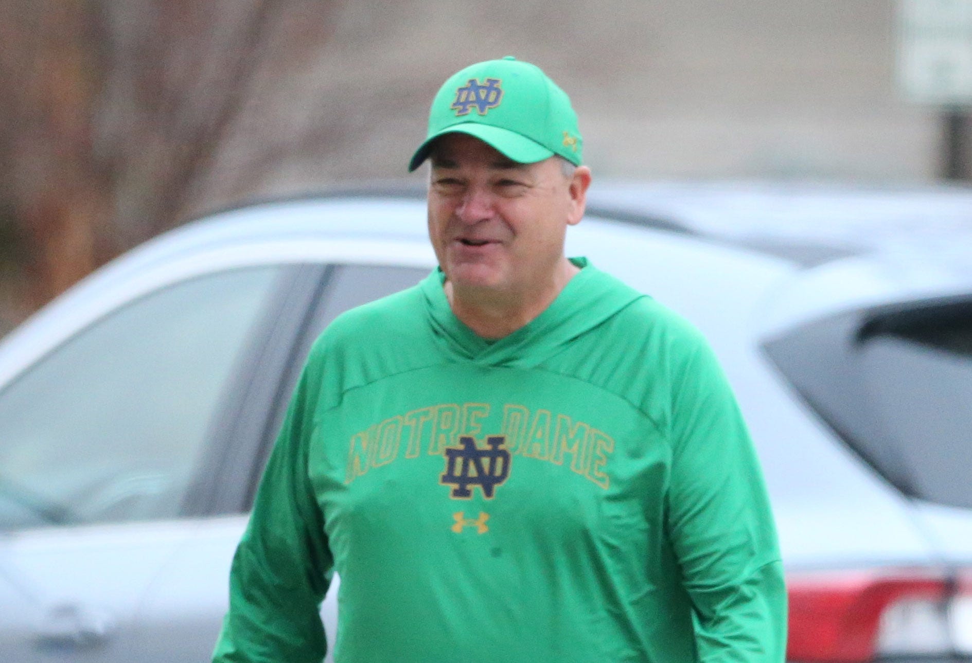 Notre Dame Offensive Coordinator Mike Denbrock at Notre Dame spring football practice Thursday, March 7, 2024, at the Irish Athletics Center in South Bend.