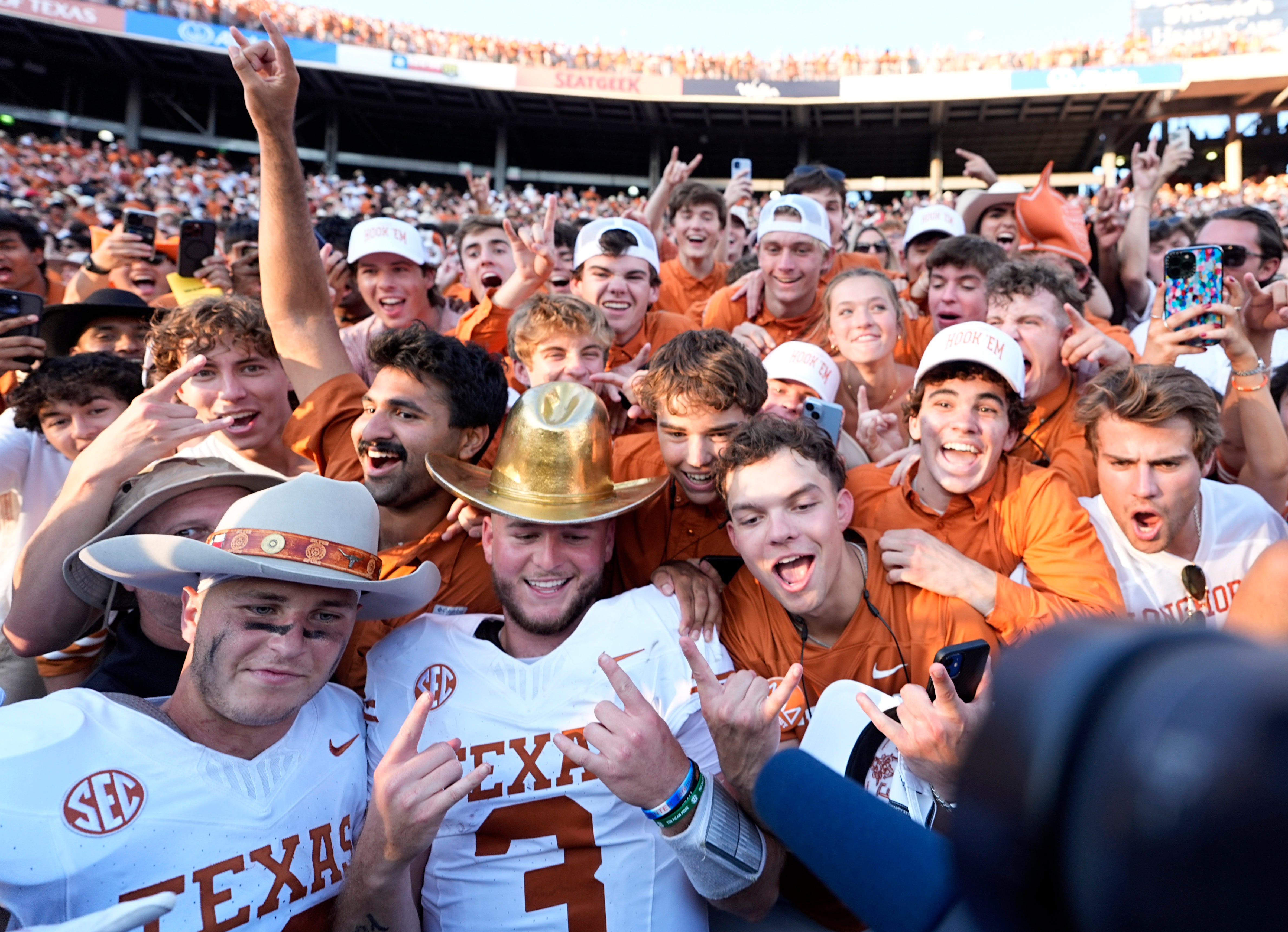 Texas celebrates winning the Red River Rivalry game in 2024