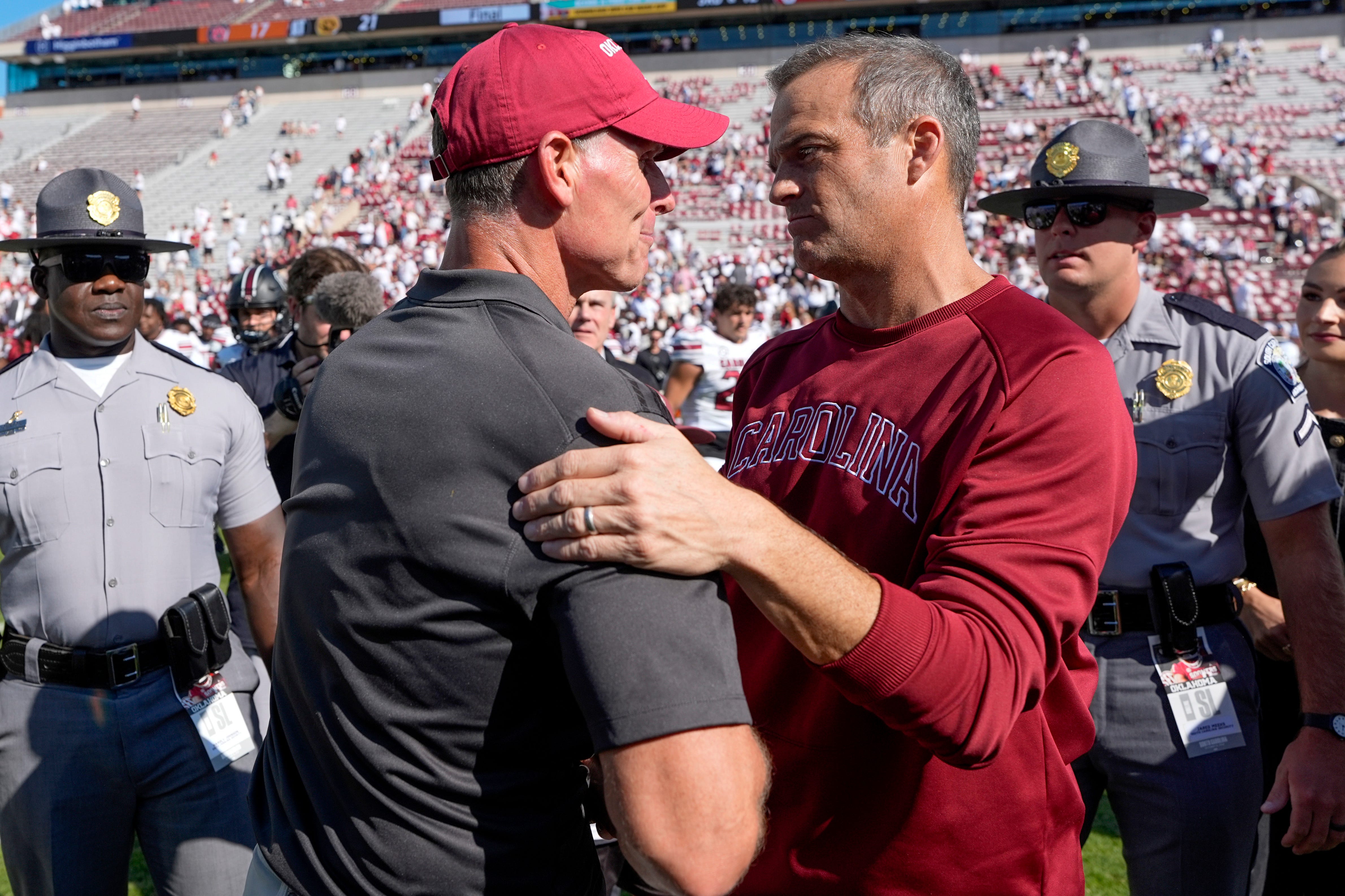 Oklahoma Sooners head coach Brent venables South carolina Gamecocks head coach Shane Beamer