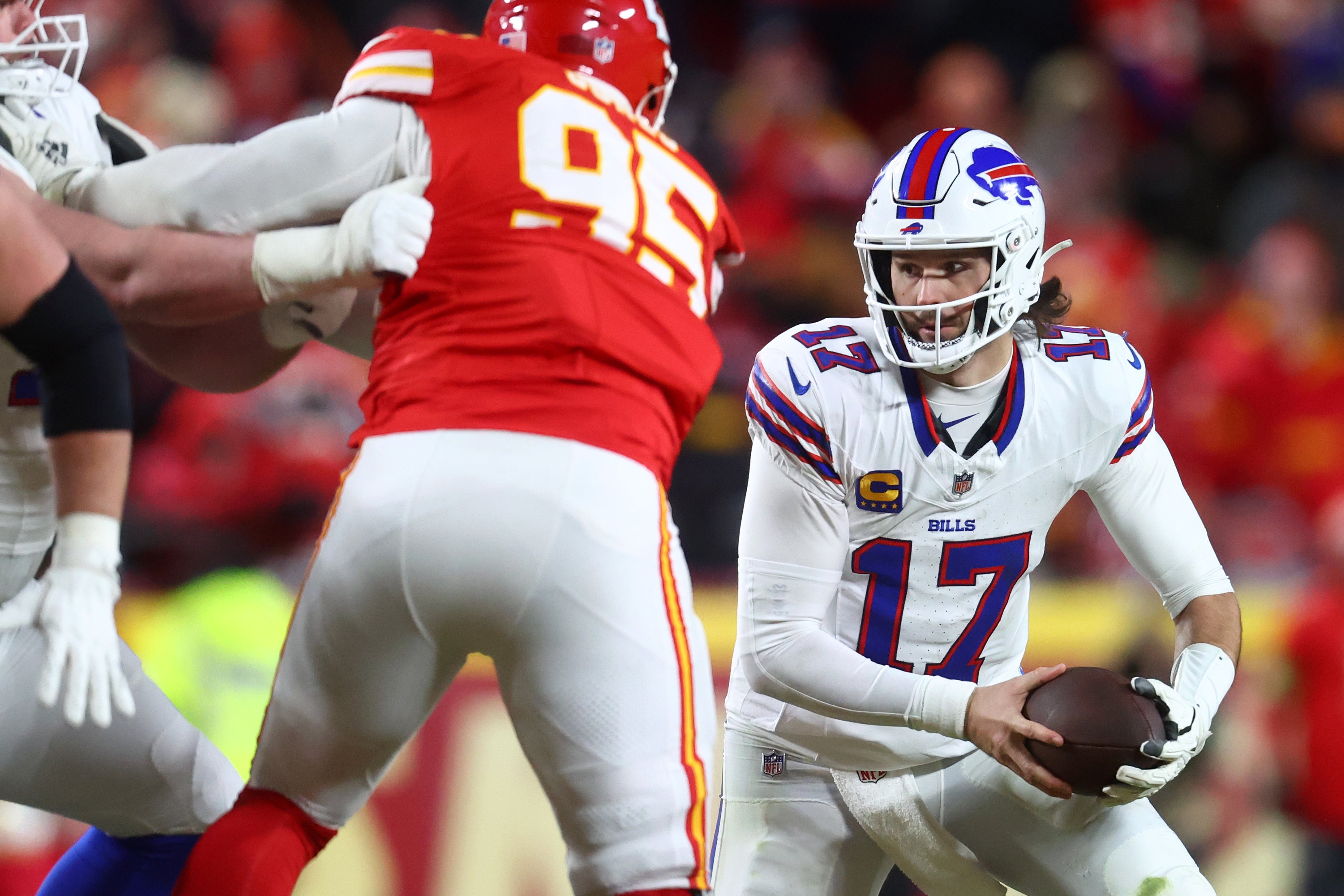 Buffalo Bills quarterback Josh Allen (17) rushes the ball against the Kansas City Chiefs