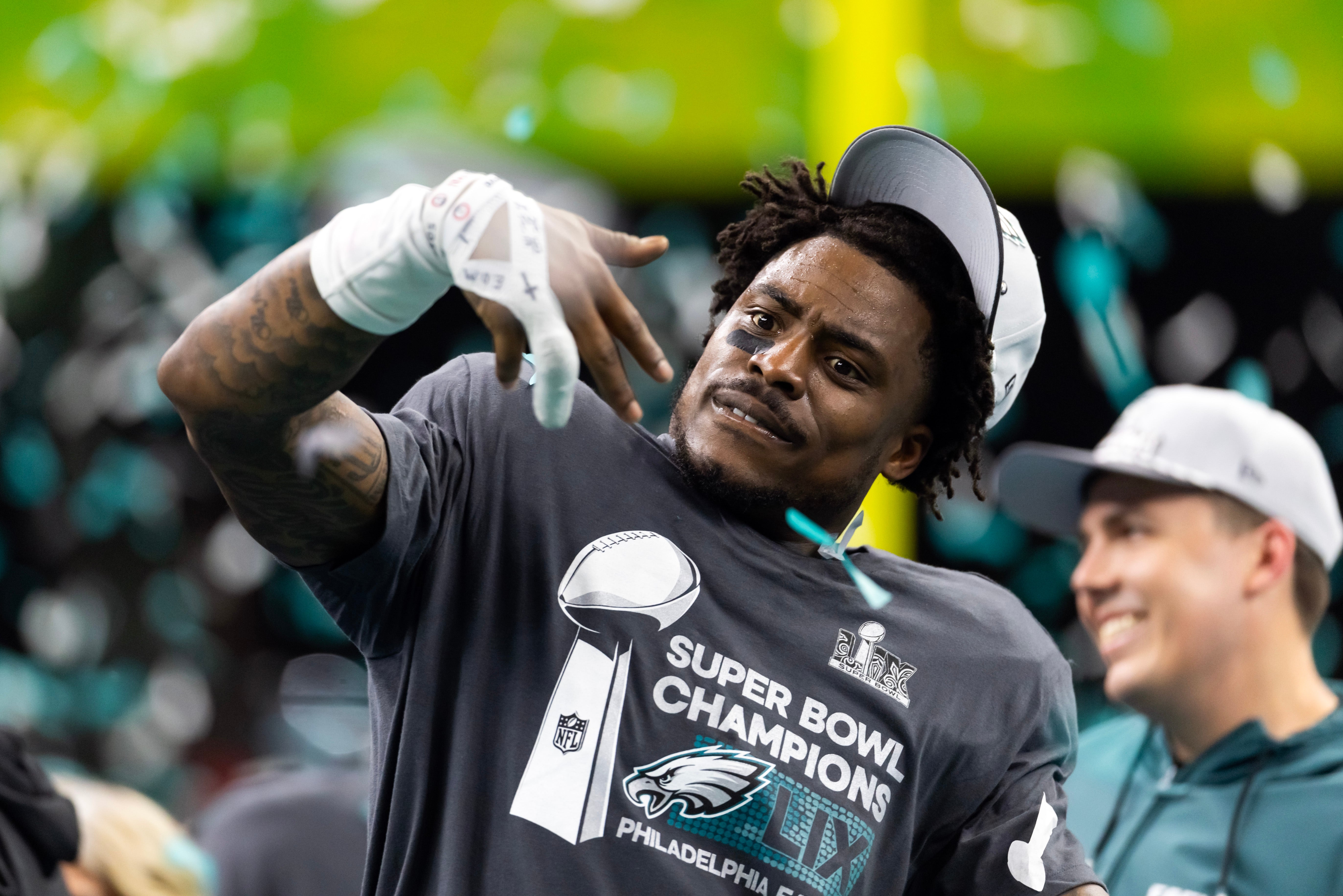 Philadelphia Eagles safety C.J. Gardner-Johnson celebrates after defeating the Kansas City Chiefs in Super Bowl LIX at Ceasars Superdome.