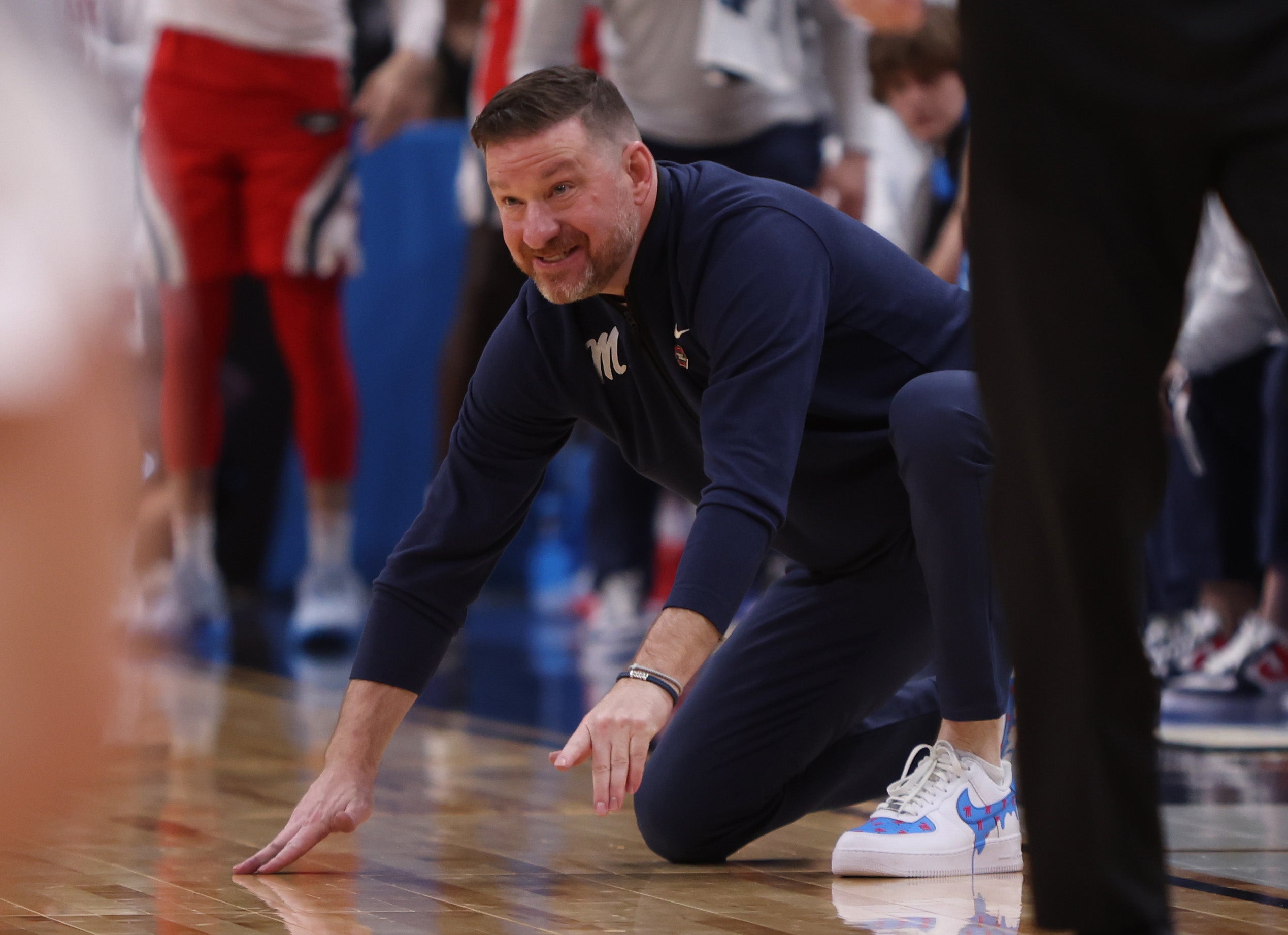 Mar 28, 2025; Atlanta, GA, USA; Mississippi Rebels head coach Chris Beard in the second half of a South Regional semifinal of the 2025 NCAA tournament against the Michigan State Spartans at State Farm Arena.