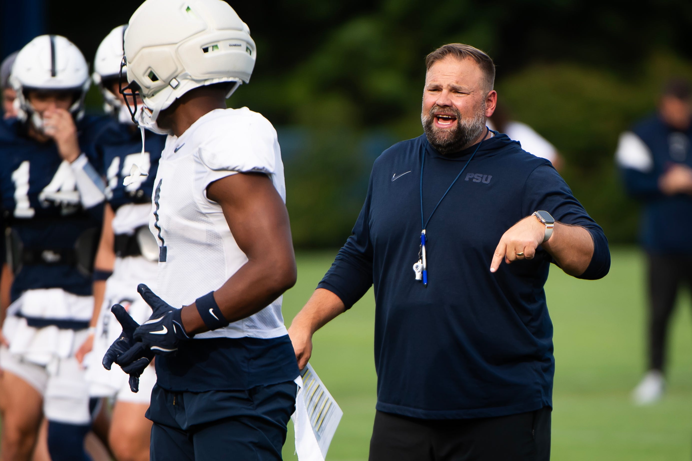 Penn State offensive coordinator Andy Kotelnicki during a practice session outside Holuba Hall on Saturday, August 2, 2025, in State College.