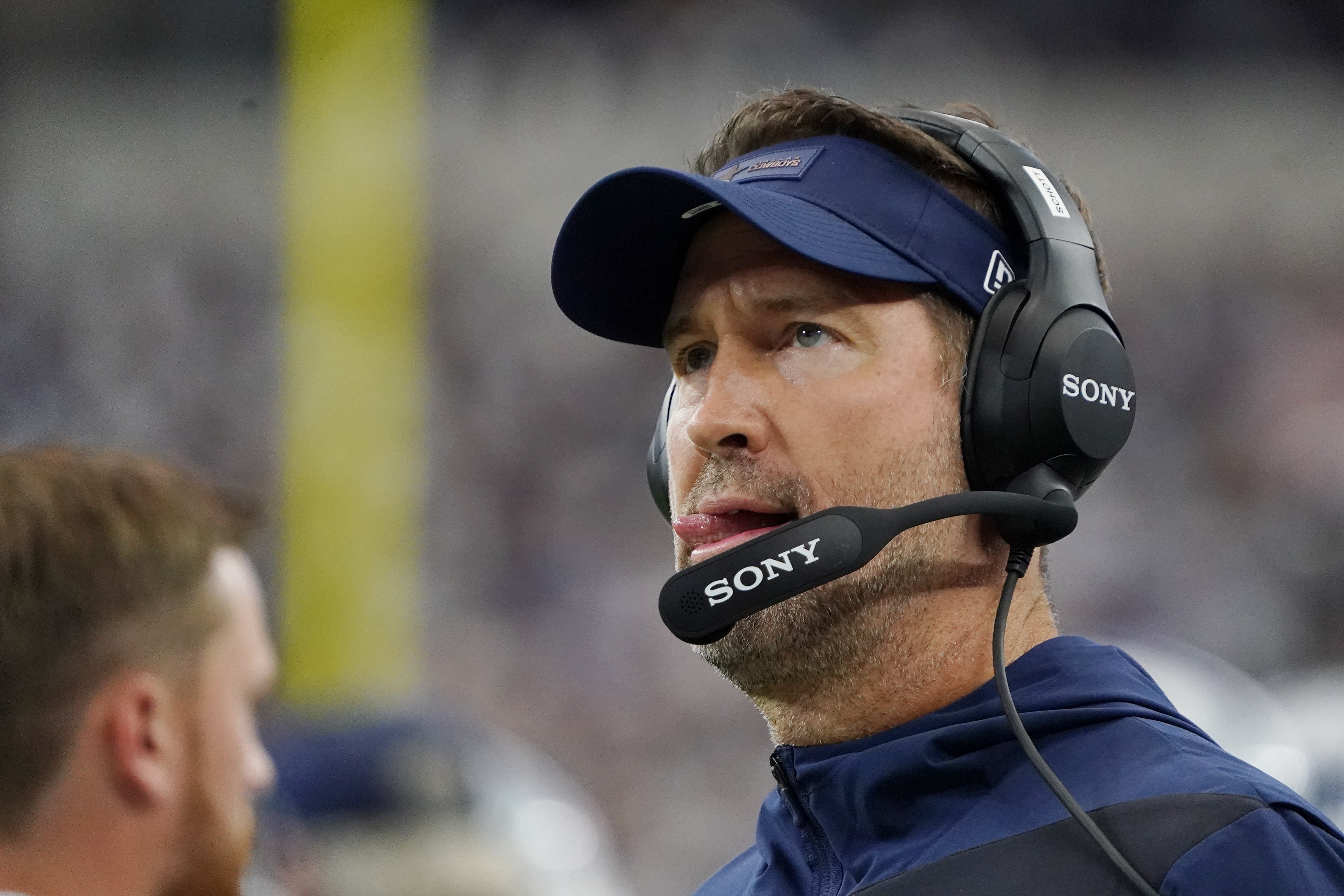 Dallas Cowboys head coach Brian Schottenheimer looks on during the first quarter at AT&T Stadium.