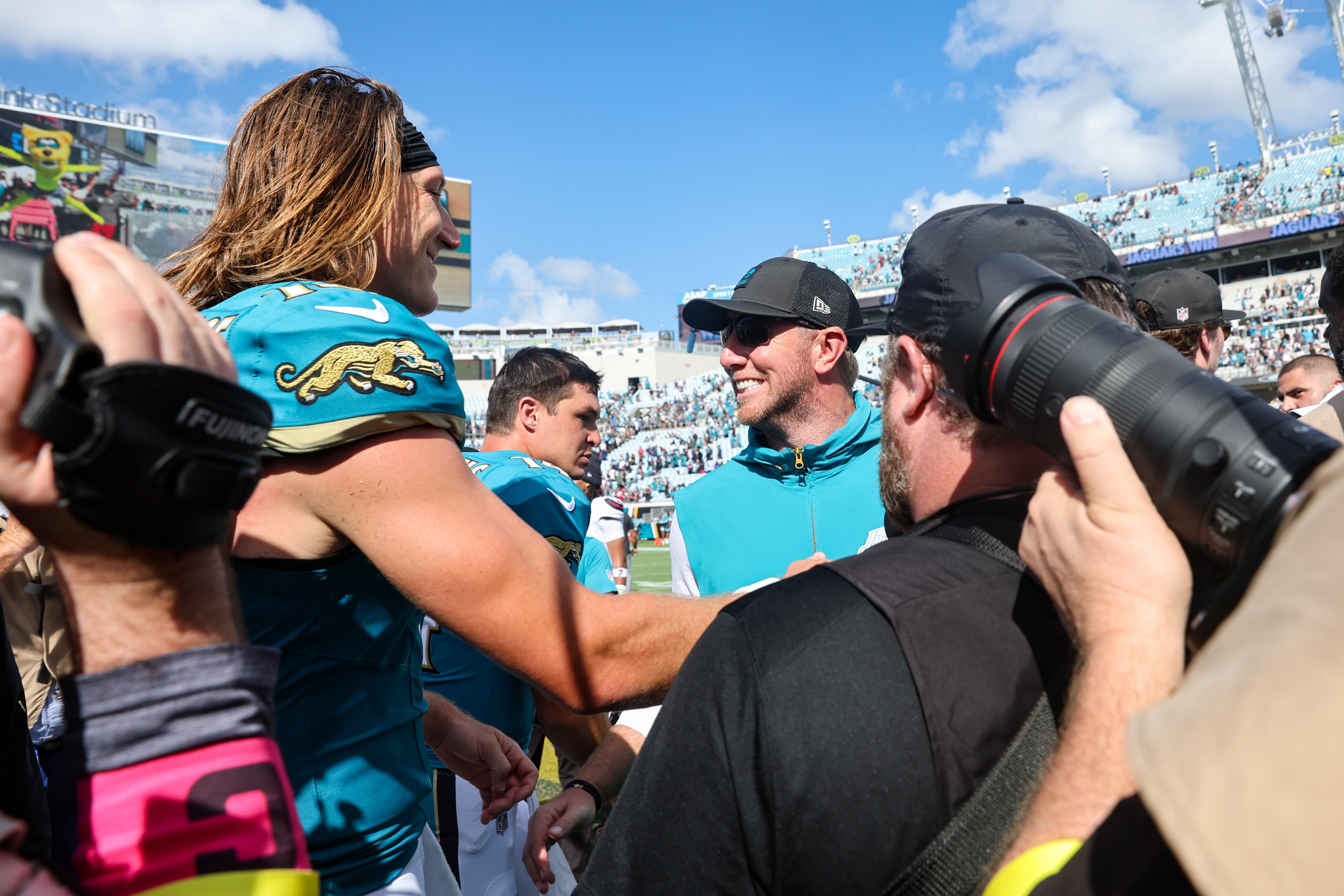 Jacksonville Jaguars head coach Liam Coen quarterback Trevor Lawrence