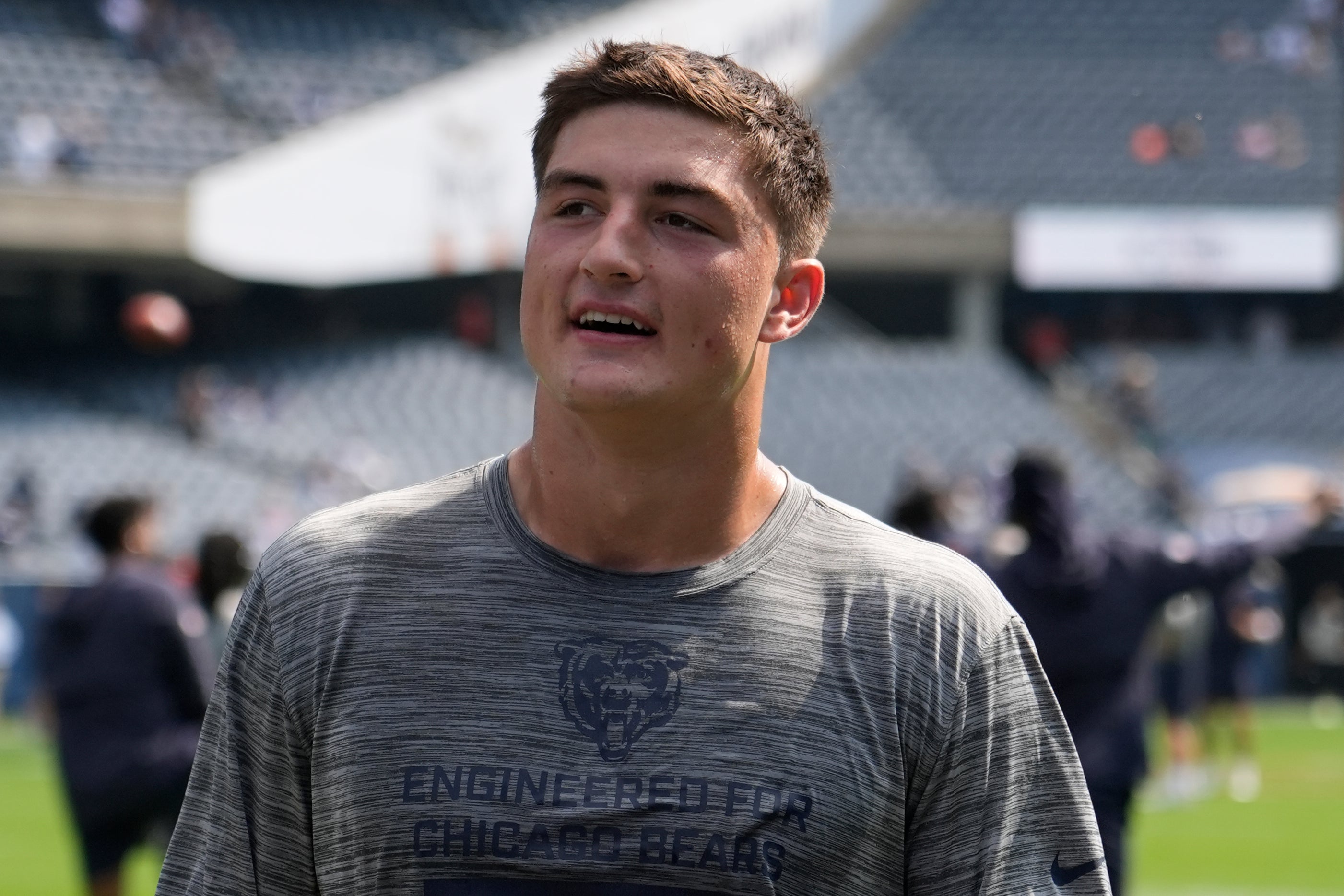 Sep 21, 2025; Chicago, Illinois, USA; Chicago Bears tight end Colston Loveland (84) before the game against the Dallas Cowboys at Soldier Field.