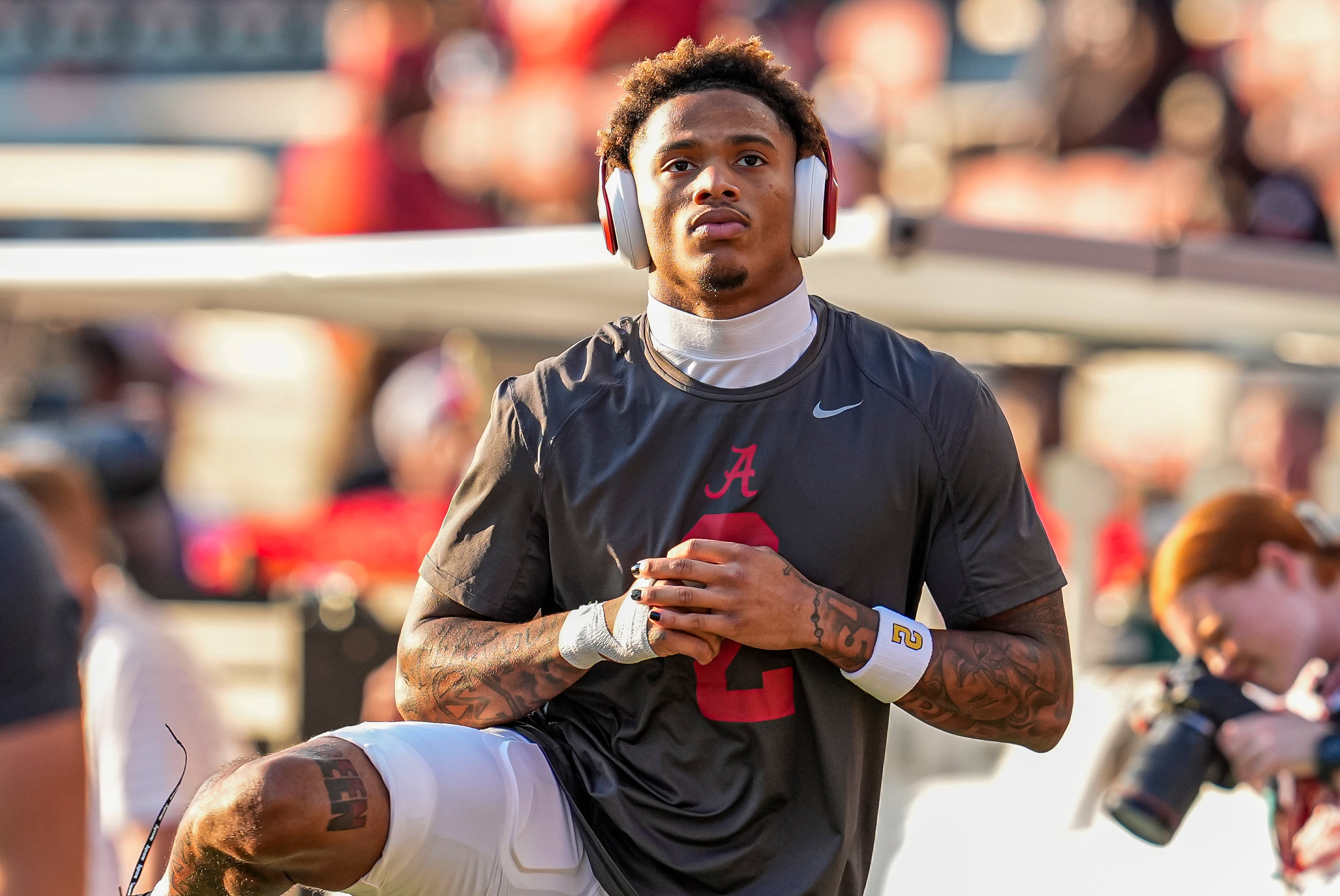 Sep 27, 2025; Athens, Georgia, USA; Alabama Crimson Tide wide receiver Ryan Williams (2) on the field before the game against the Georgia Bulldogs at Sanford Stadium.