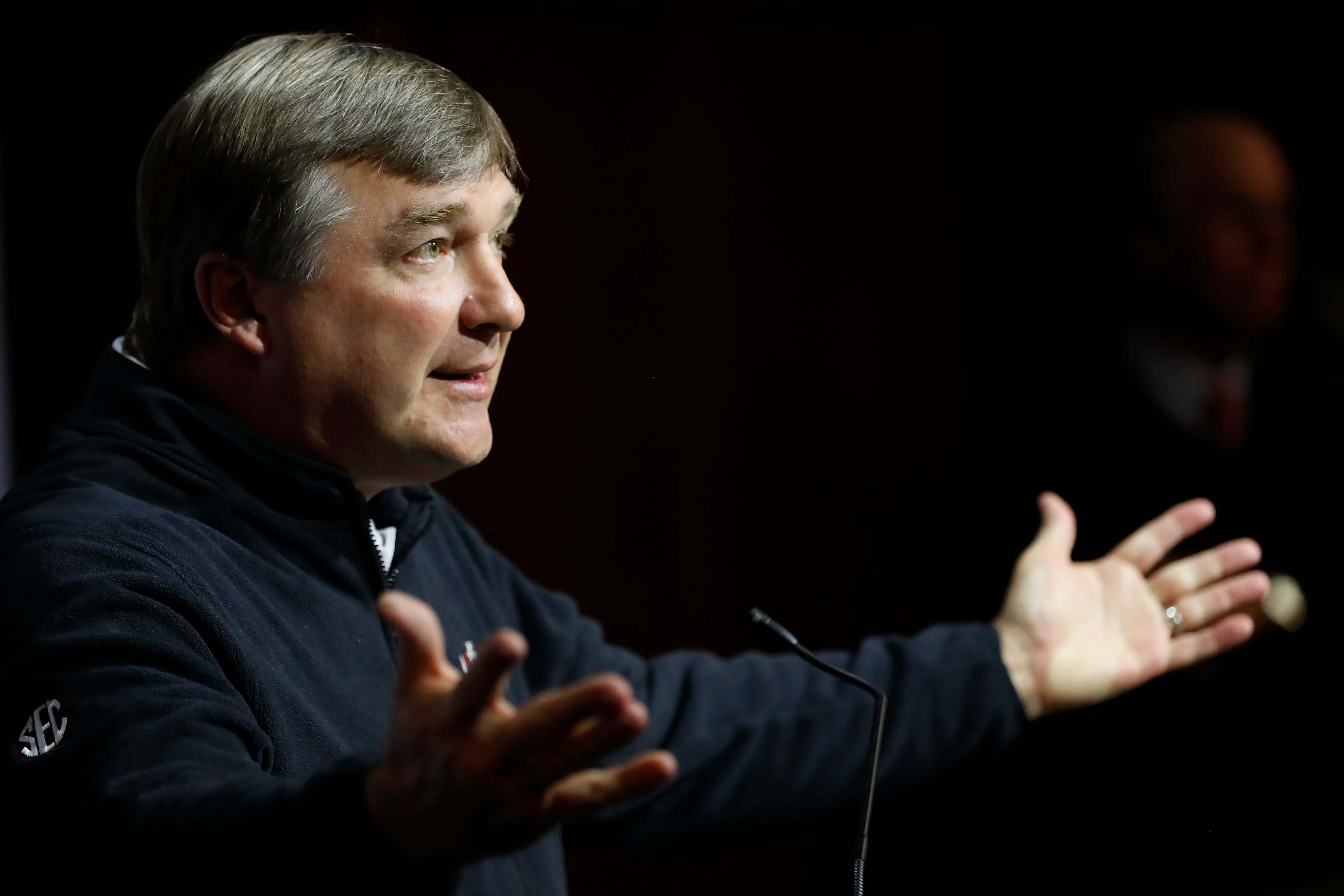 Georgia coach Kirby Smart speaks to the media on the first day of spring football practice in Athens, Ga., on Tuesday, March 14, 2023. News