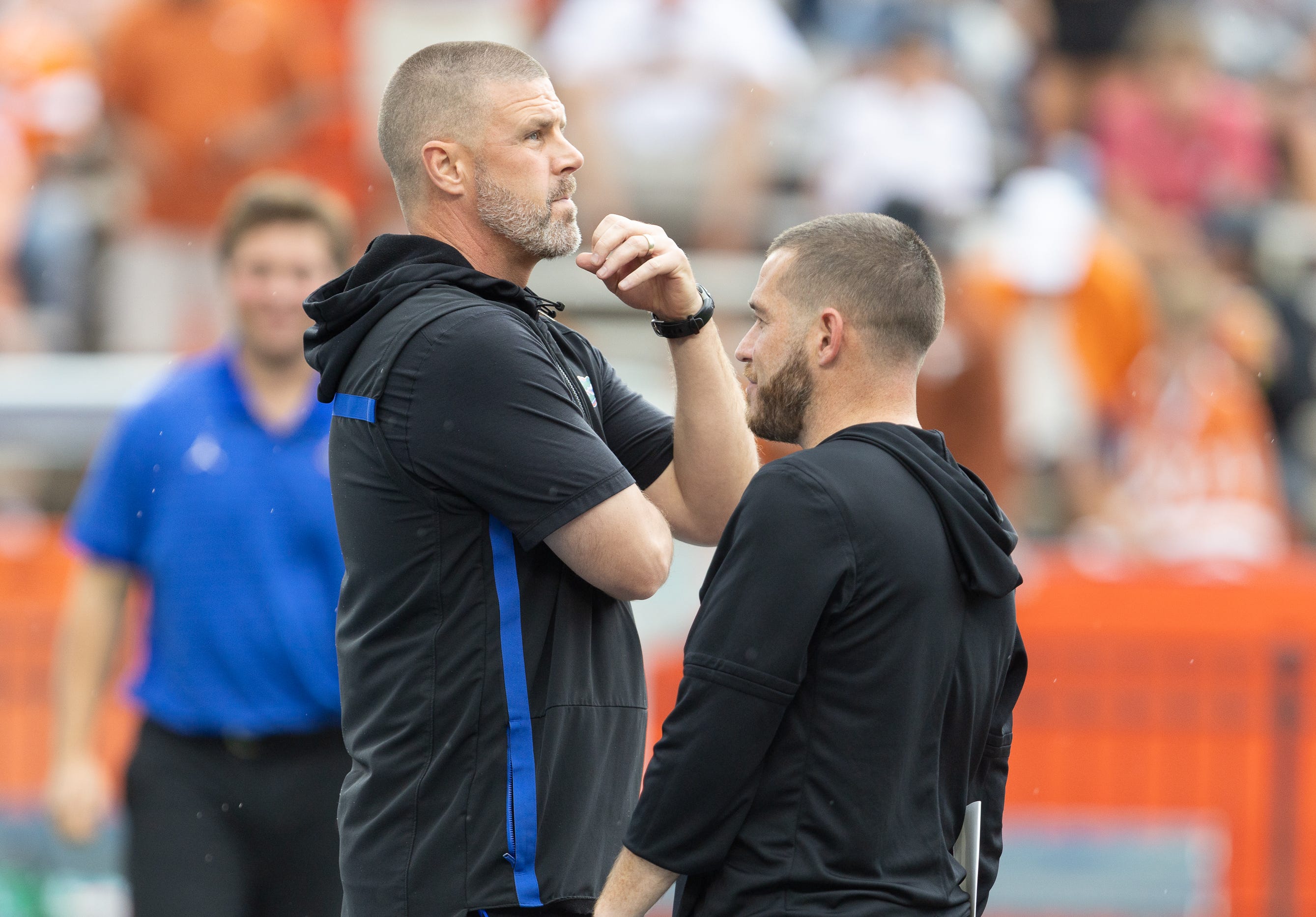 Florida head coach Billy Napier watches warm ups before an NCAA football game in Gainesville, FL on Saturday, October 4, 2025.