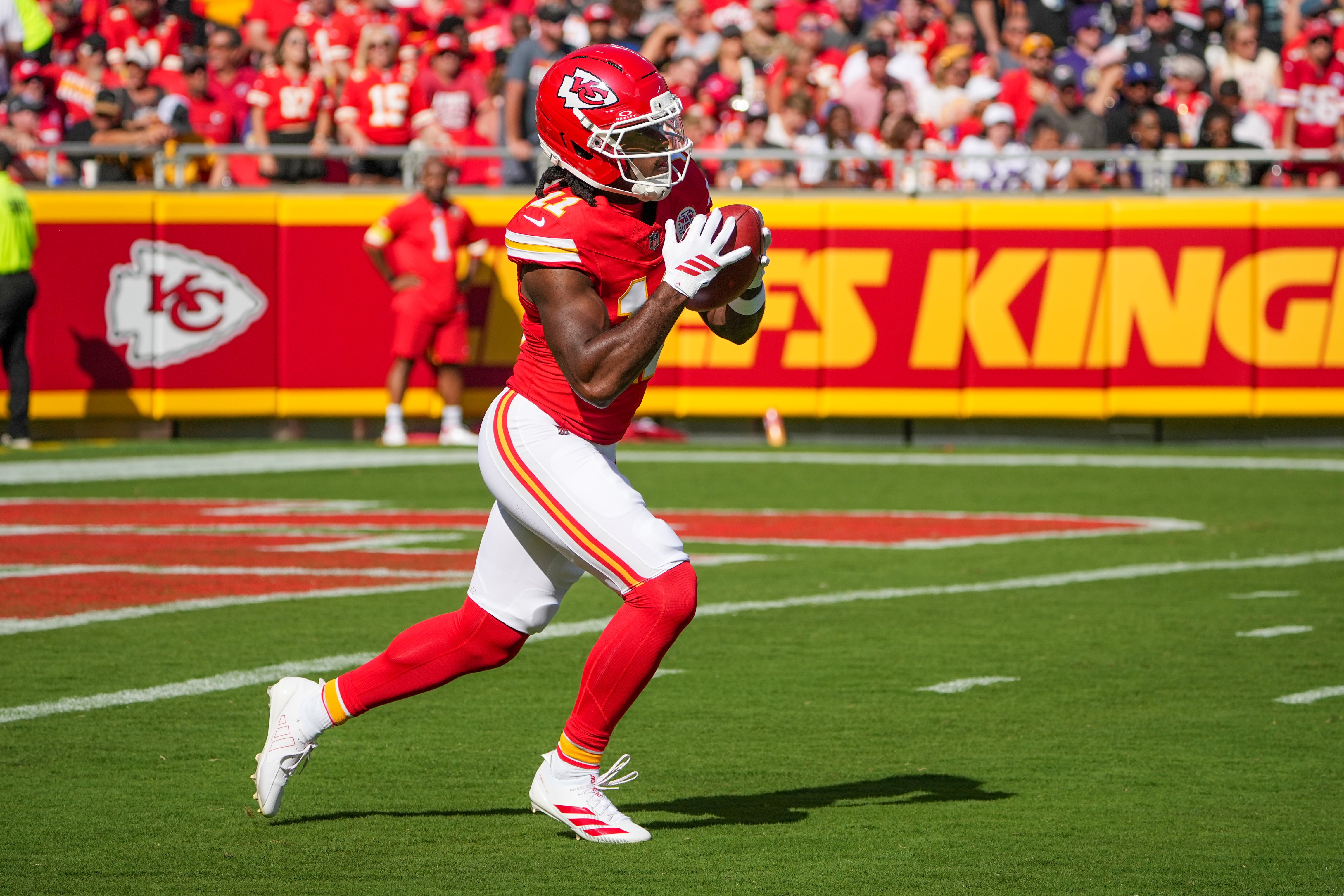 Kansas City Chiefs wide receiver Jalen Royals (11) returns a kick against the Baltimore Ravens