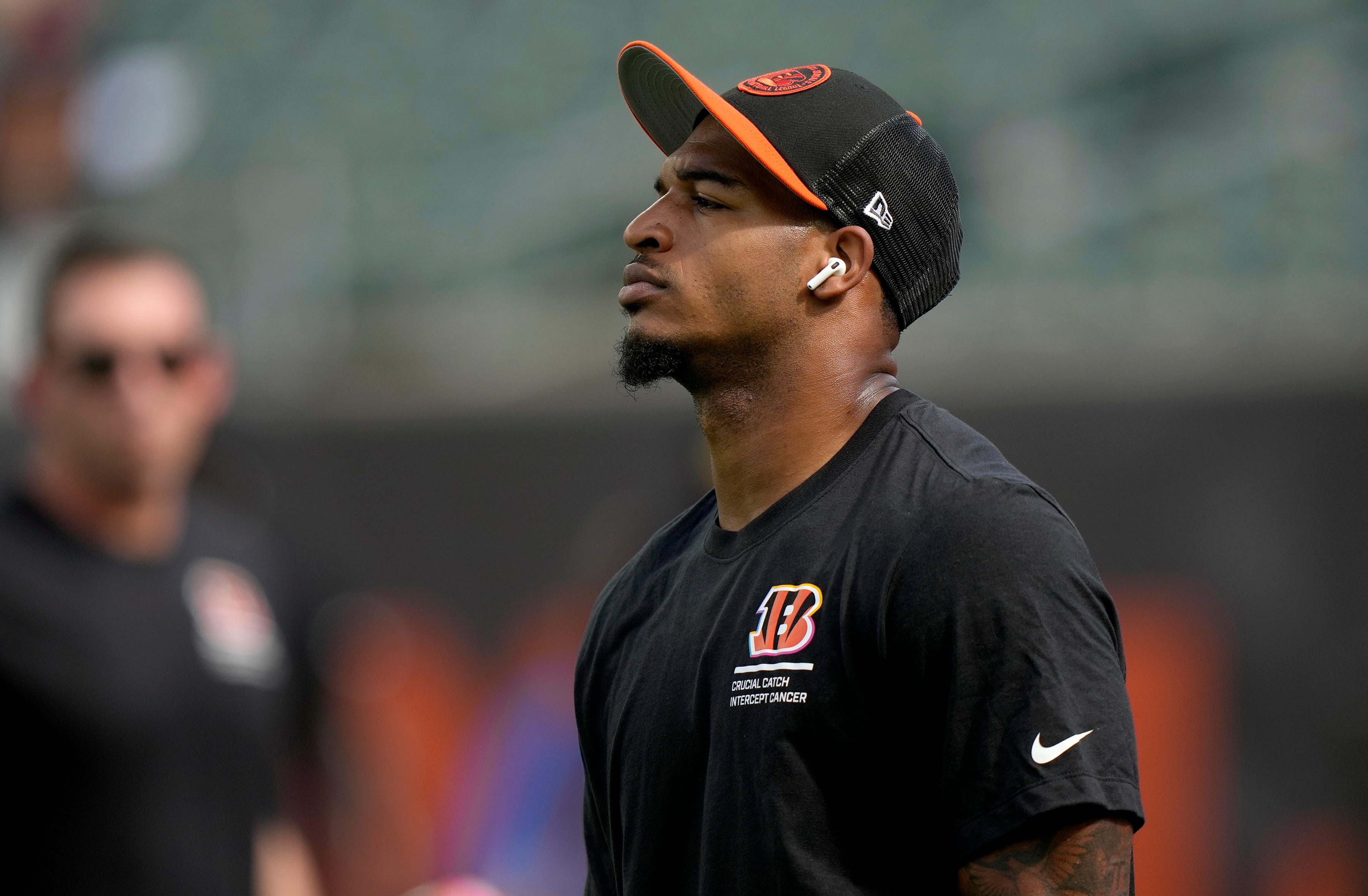 Cincinnati Bengals wide receiver Ja'Marr Chase (1) warms-up before facing the Detroit Lions at Paycor Stadium on October 5, 2025.