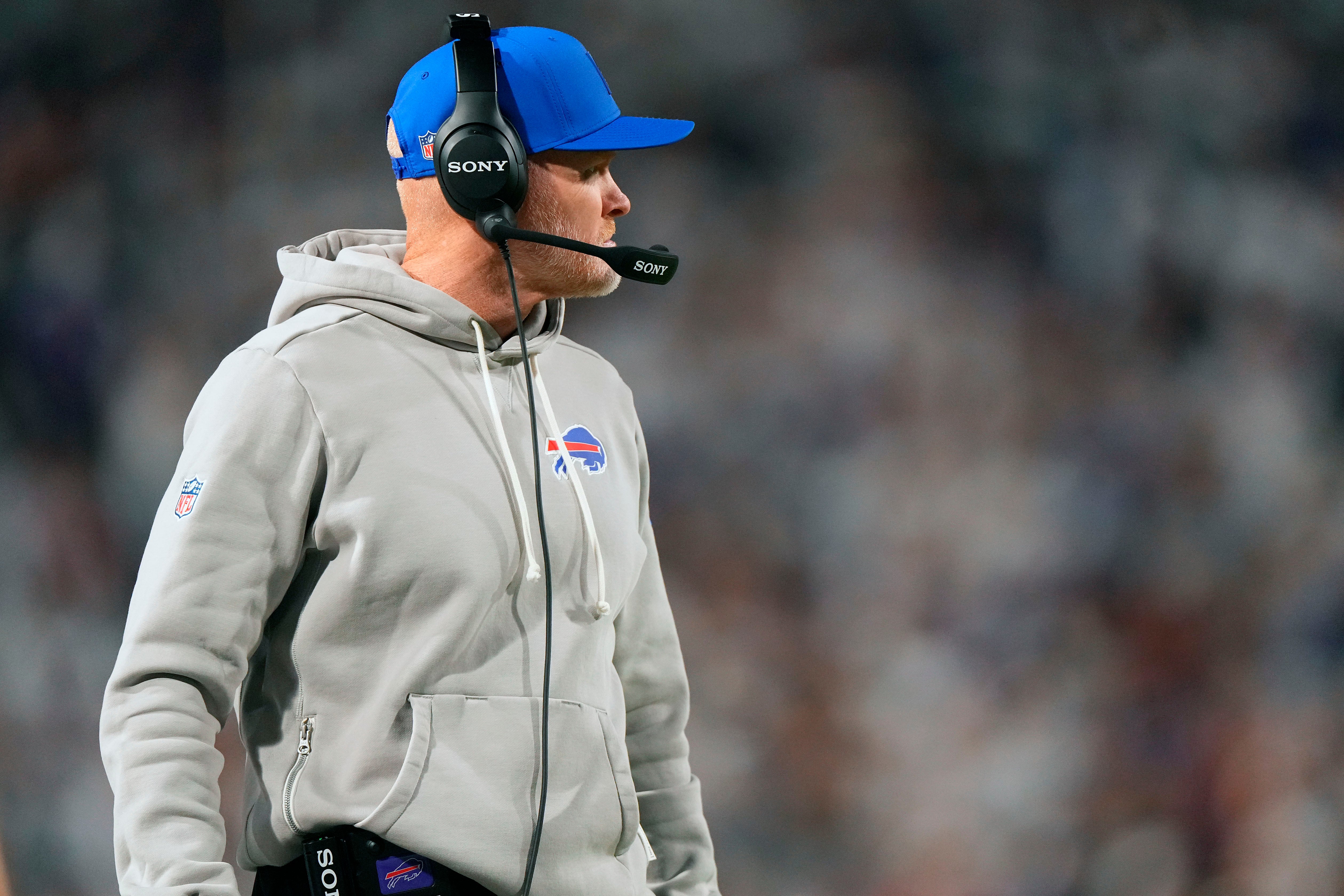 Oct 5, 2025; Orchard Park, New York, USA; Buffalo Bills head coach Sean McDermott during the first half at Highmark Stadium.