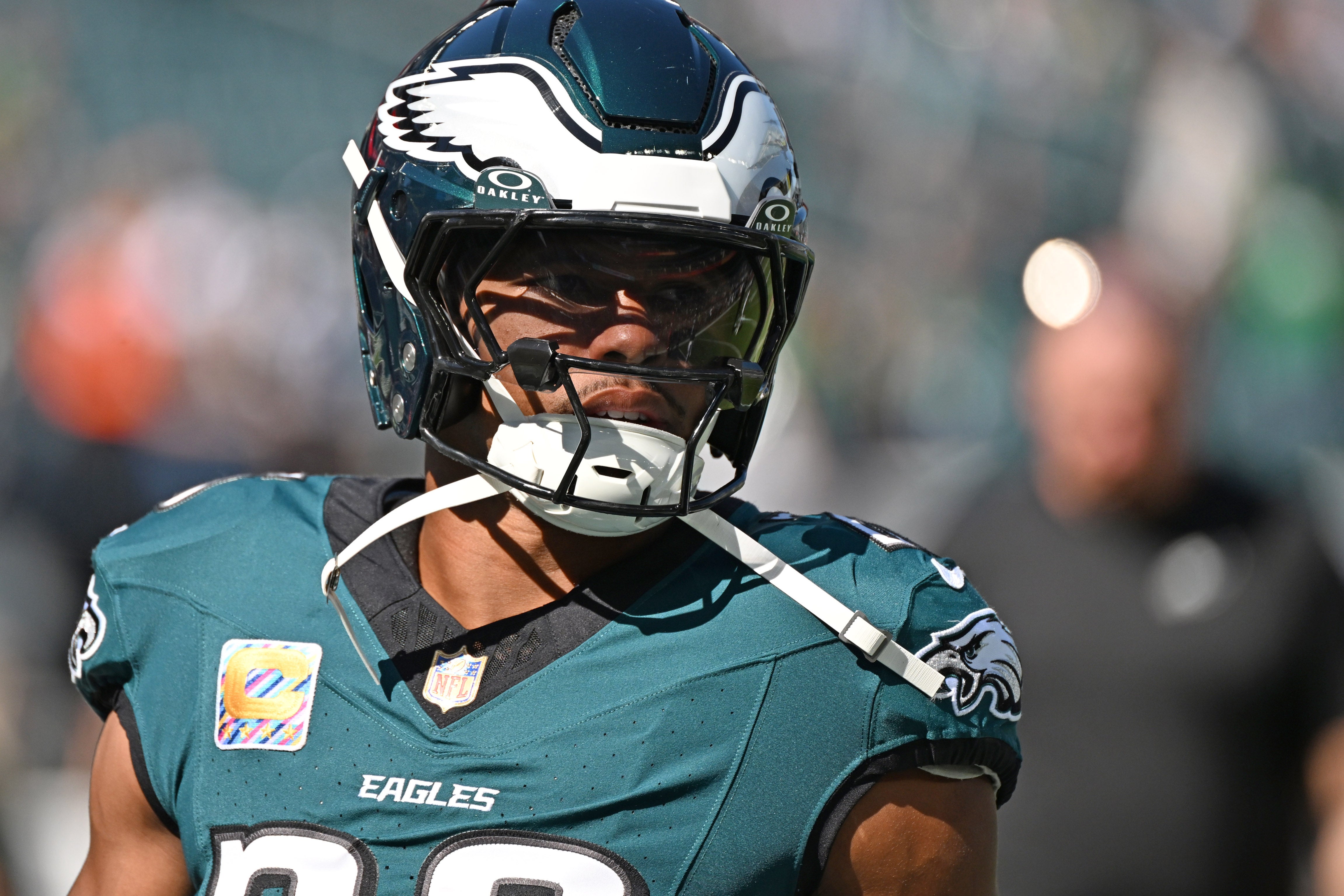 Philadelphia Eagles running back Saquon Barkley (26) against the Denver Broncos at Lincoln Financial Field.