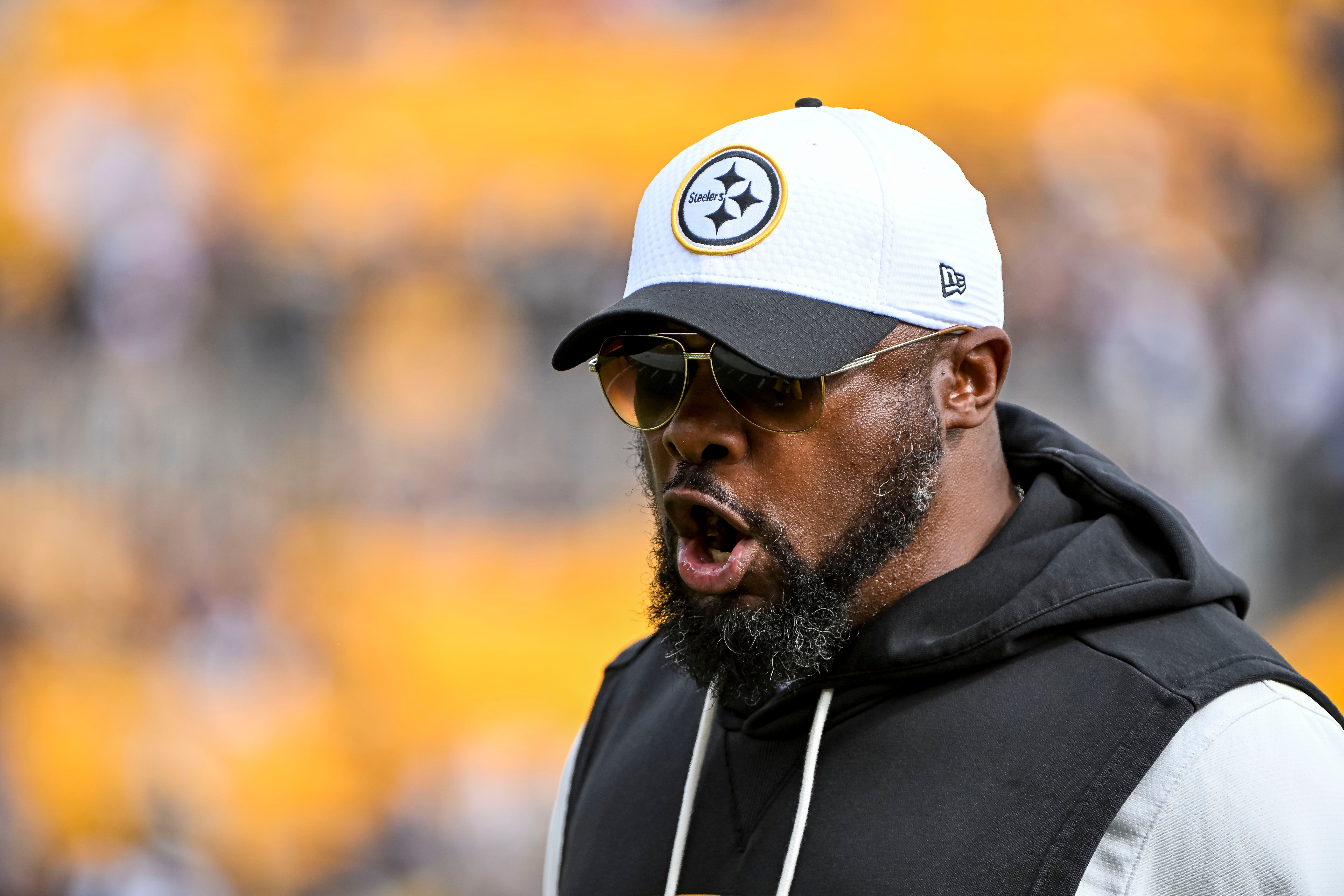Oct 12, 2025; Pittsburgh, Pennsylvania, USA; Pittsburgh Steelers head coach Mike Tomlin before the game at Acrisure Stadium.