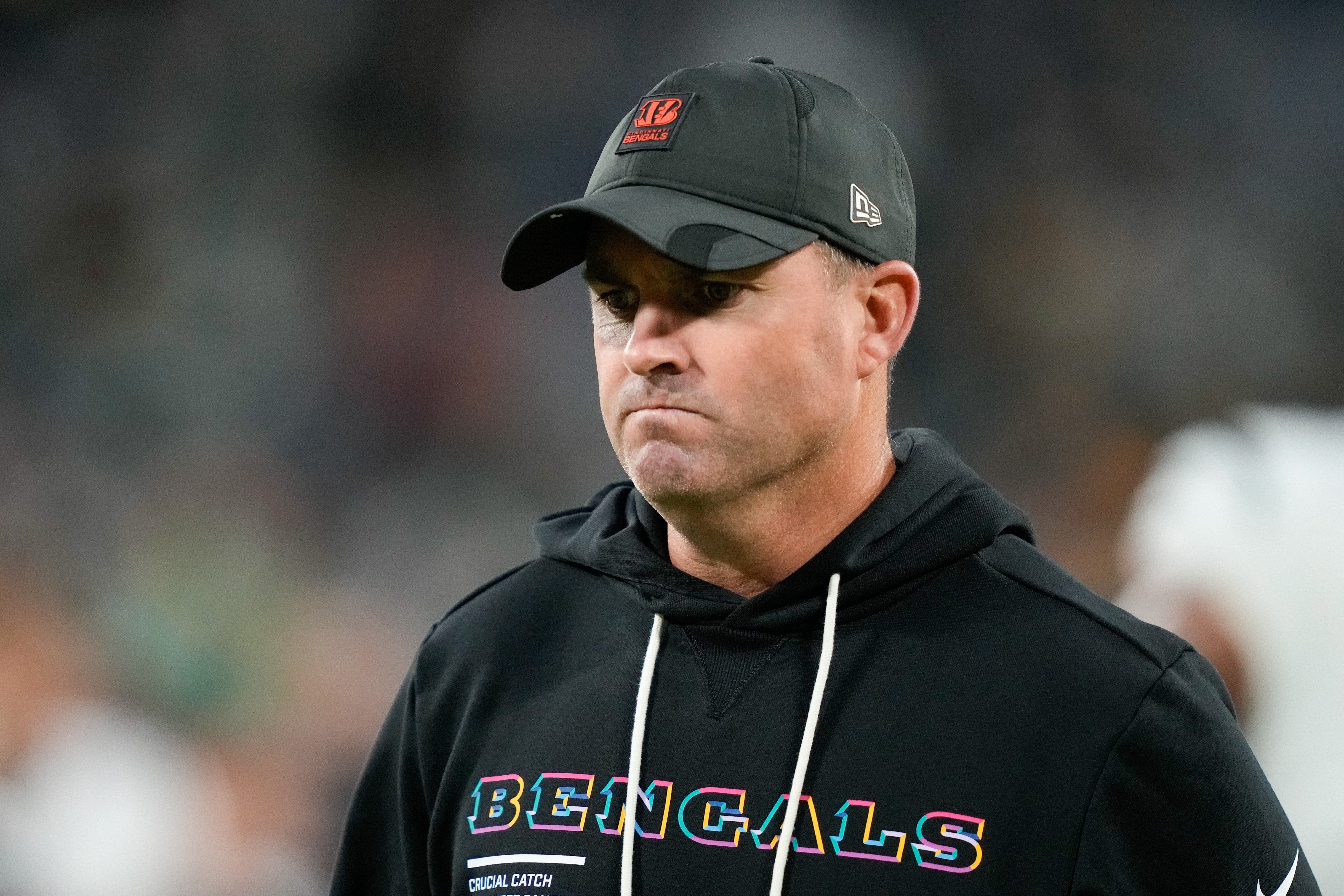 Oct 12, 2025; Green Bay, Wisconsin, USA; Cincinnati Bengals head coach Zac Taylor walks off the field after the game against the Green Bay Packers at Lambeau Field.