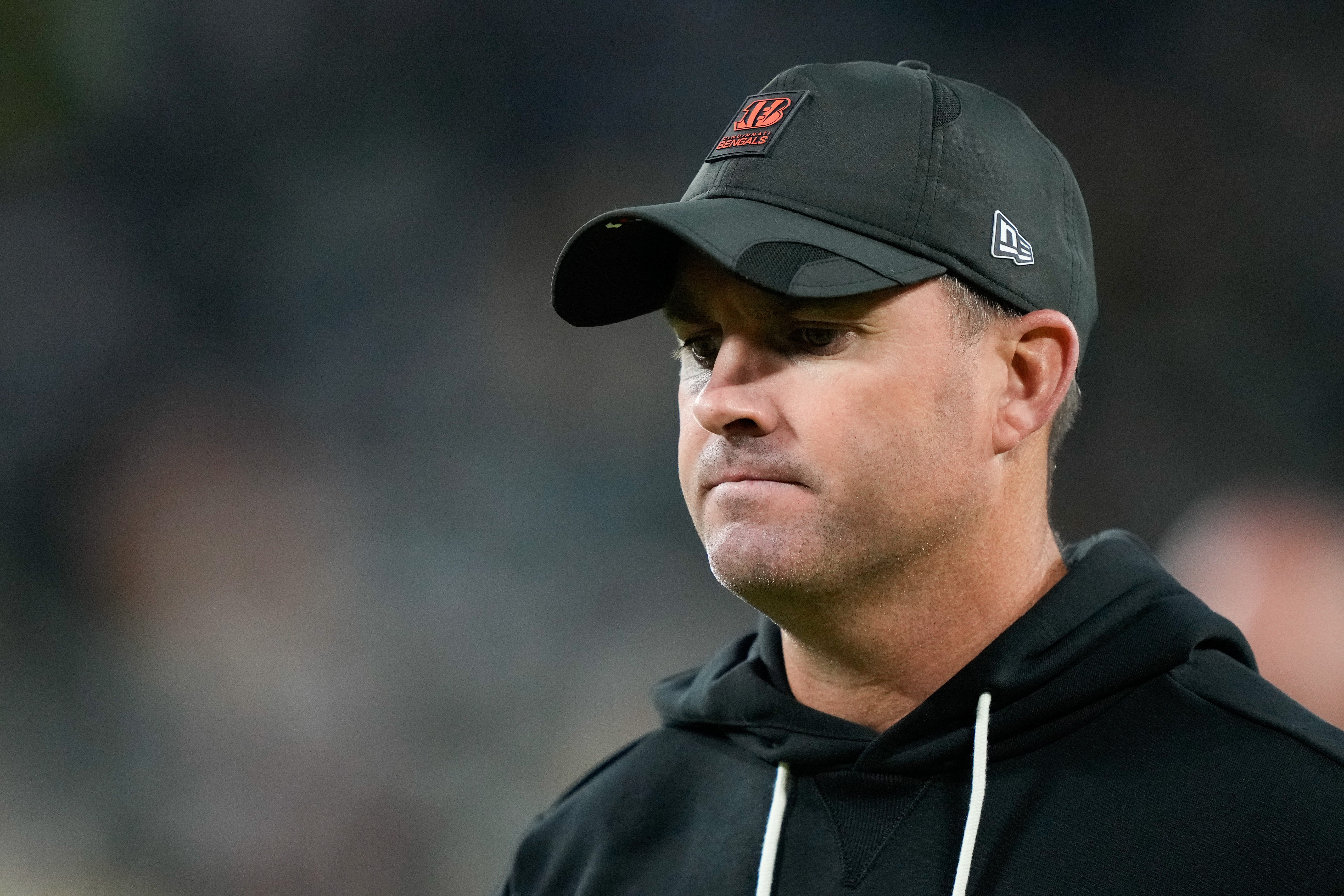 Oct 12, 2025; Green Bay, Wisconsin, USA; Cincinnati Bengals head coach Zac Taylor walks off the field after the game against the Green Bay Packers at Lambeau Field.