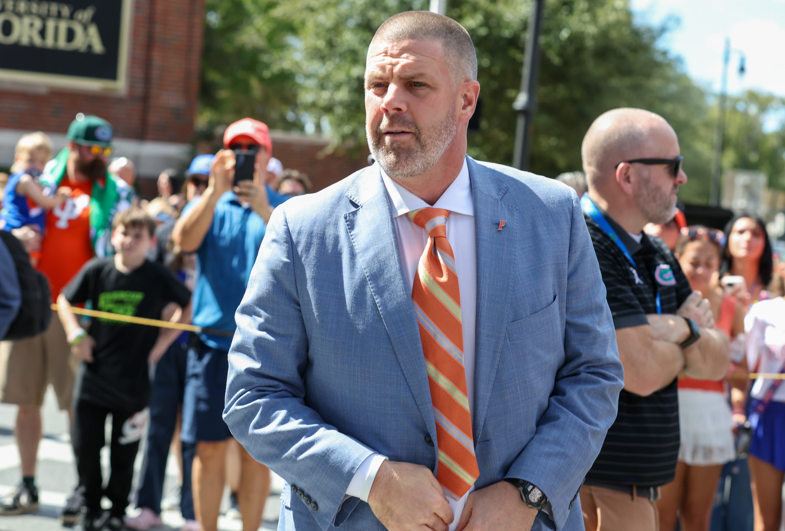 Florida head coach Billy Napier greets fans during Gator Walk before an NCAA football game against Mississippi Stateat Steve Spurrier Field at Ben Hill Griffin Stadium in Gainesville, FL on Saturday, October 18, 2025. Alan Youngblood/Gainesville Sun