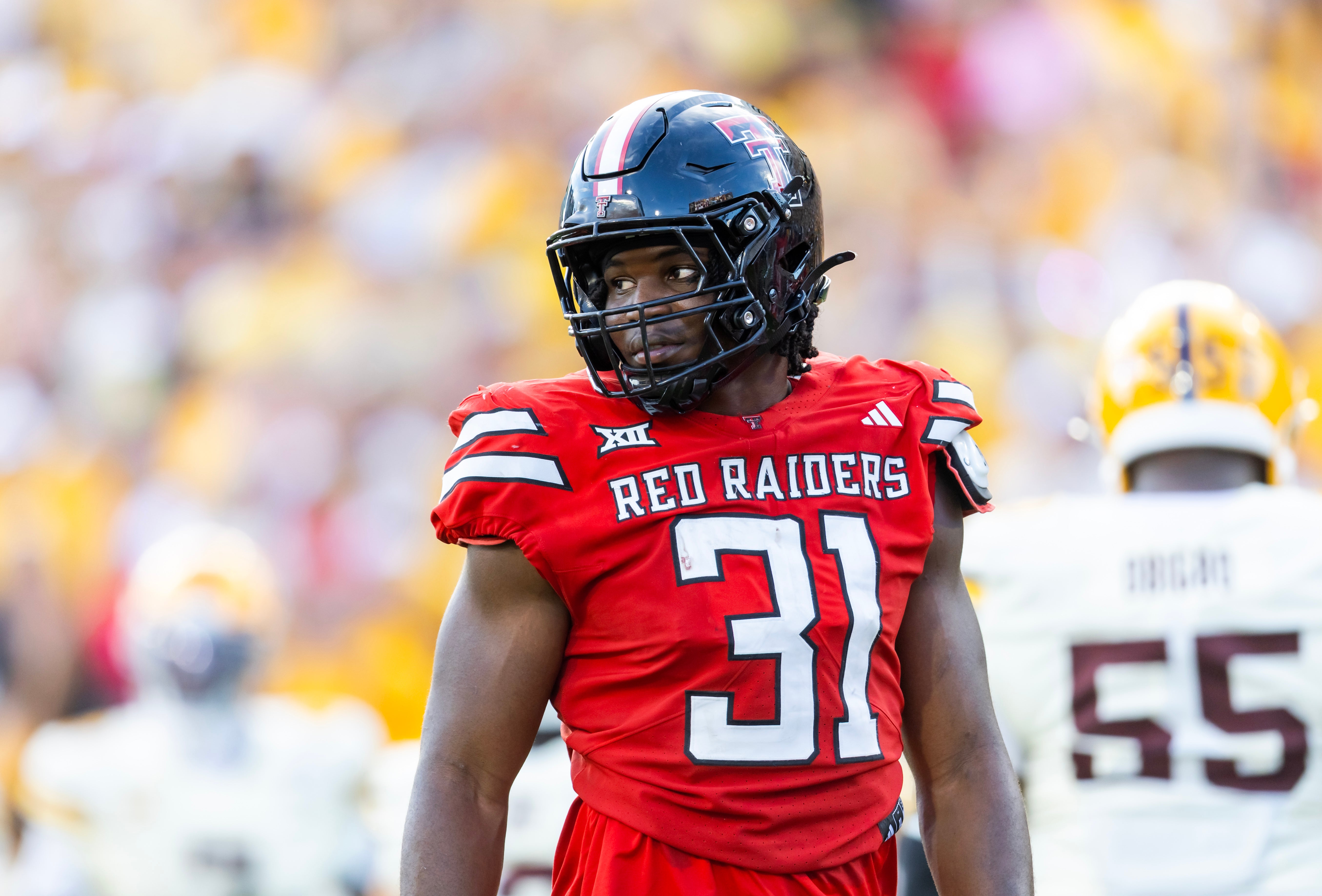 Oct 18, 2025; Tempe, Arizona, USA; Texas Tech Red Raiders linebacker David Bailey (31) against the Arizona State Sun Devils at Mountain America Stadium. Mandatory Credit: Mark J. Rebilas-Imagn Images