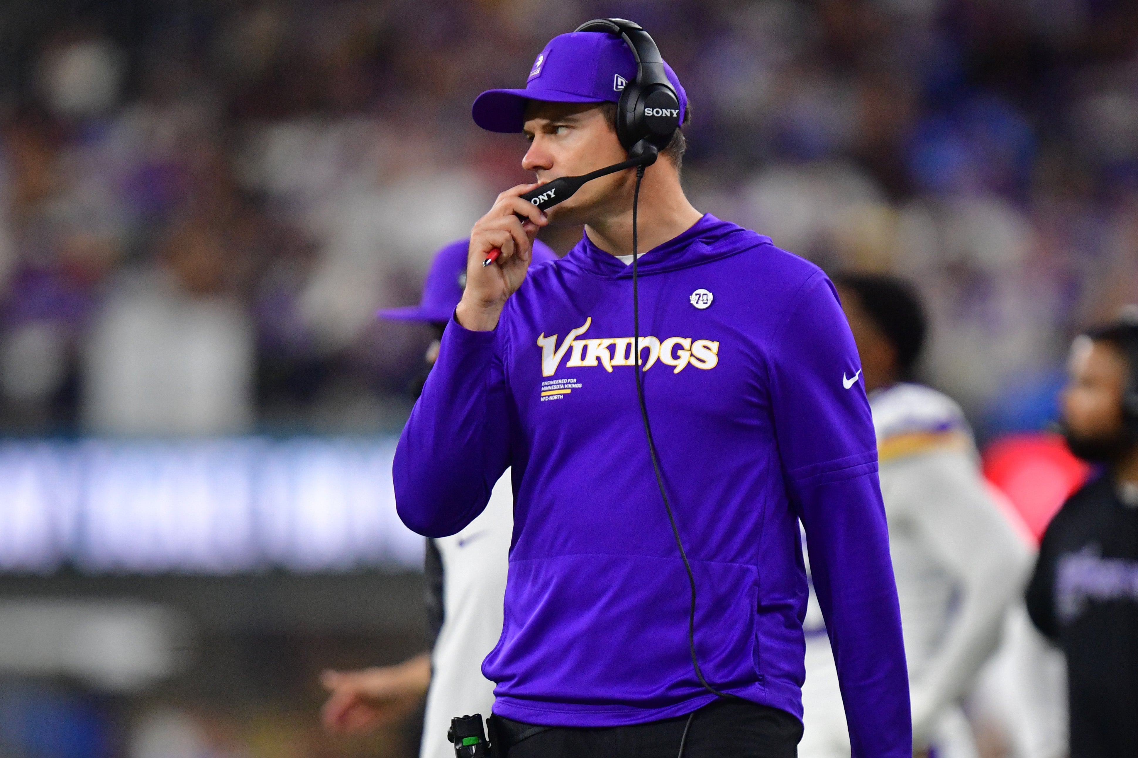 Oct 23, 2025; Inglewood, California, USA; Minnesota Vikings head coach Kevin O'Connell during the second half at SoFi Stadium.