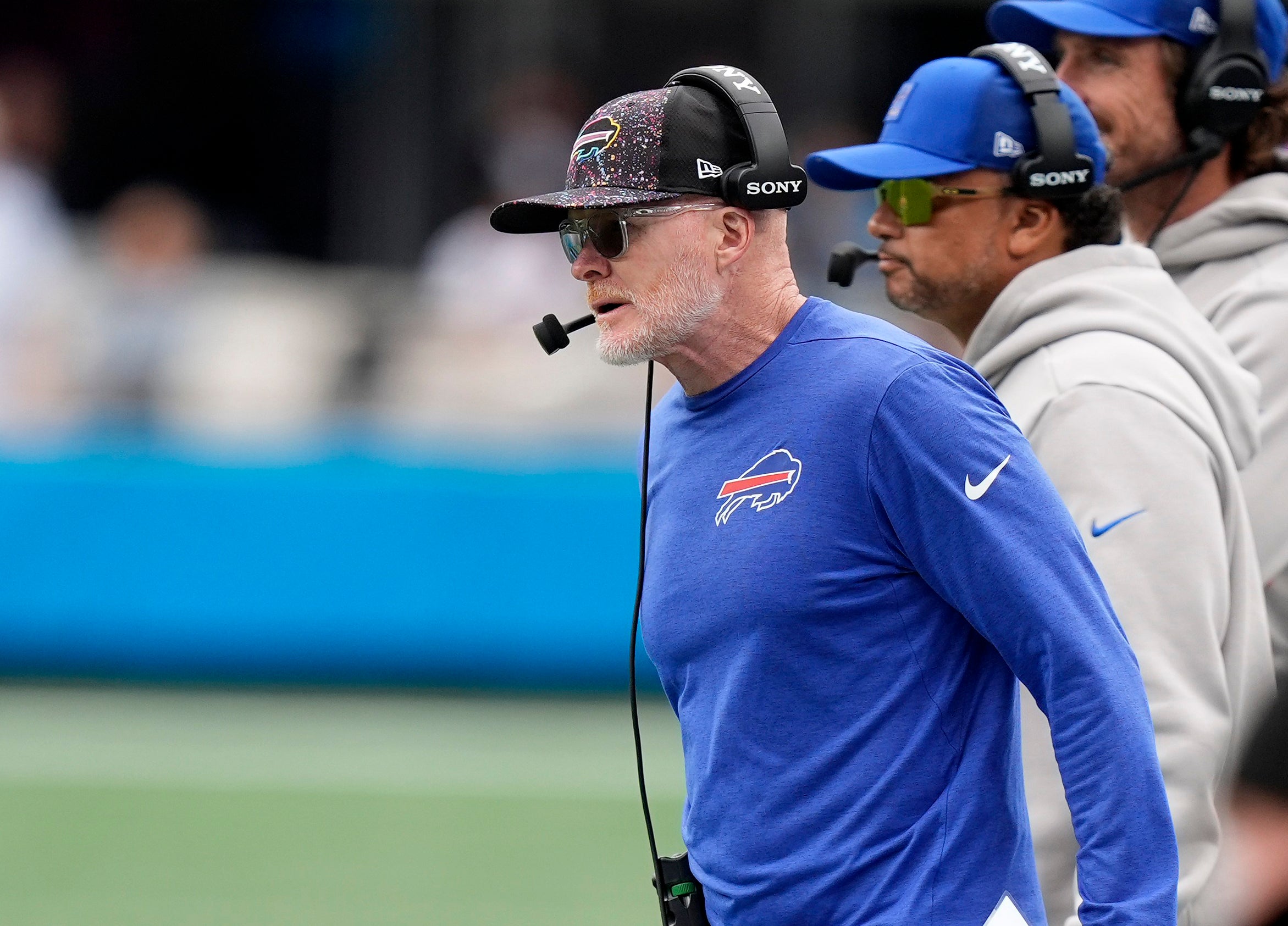 Oct 26, 2025; Charlotte, North Carolina, USA; Buffalo Bills head coach Sean McDermott during the first half against the Carolina Panthers at Bank of America Stadium.