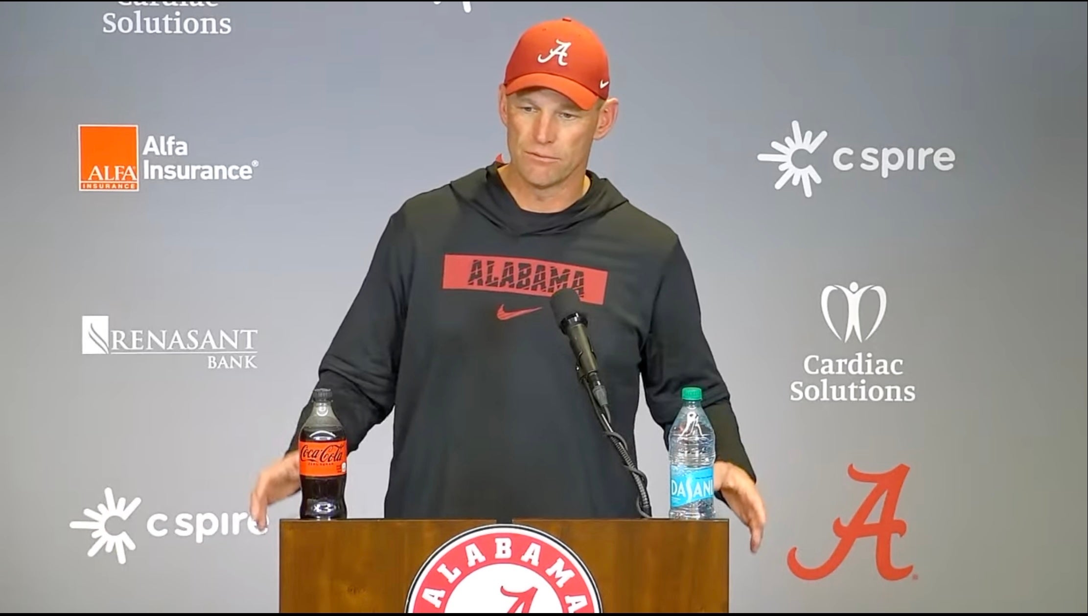 11/23/25. Alabama head coach Kalen DeBoer speaks to the media following 56-0 win vs. Eastern Illinois Panthers, Week 13, 2025.
