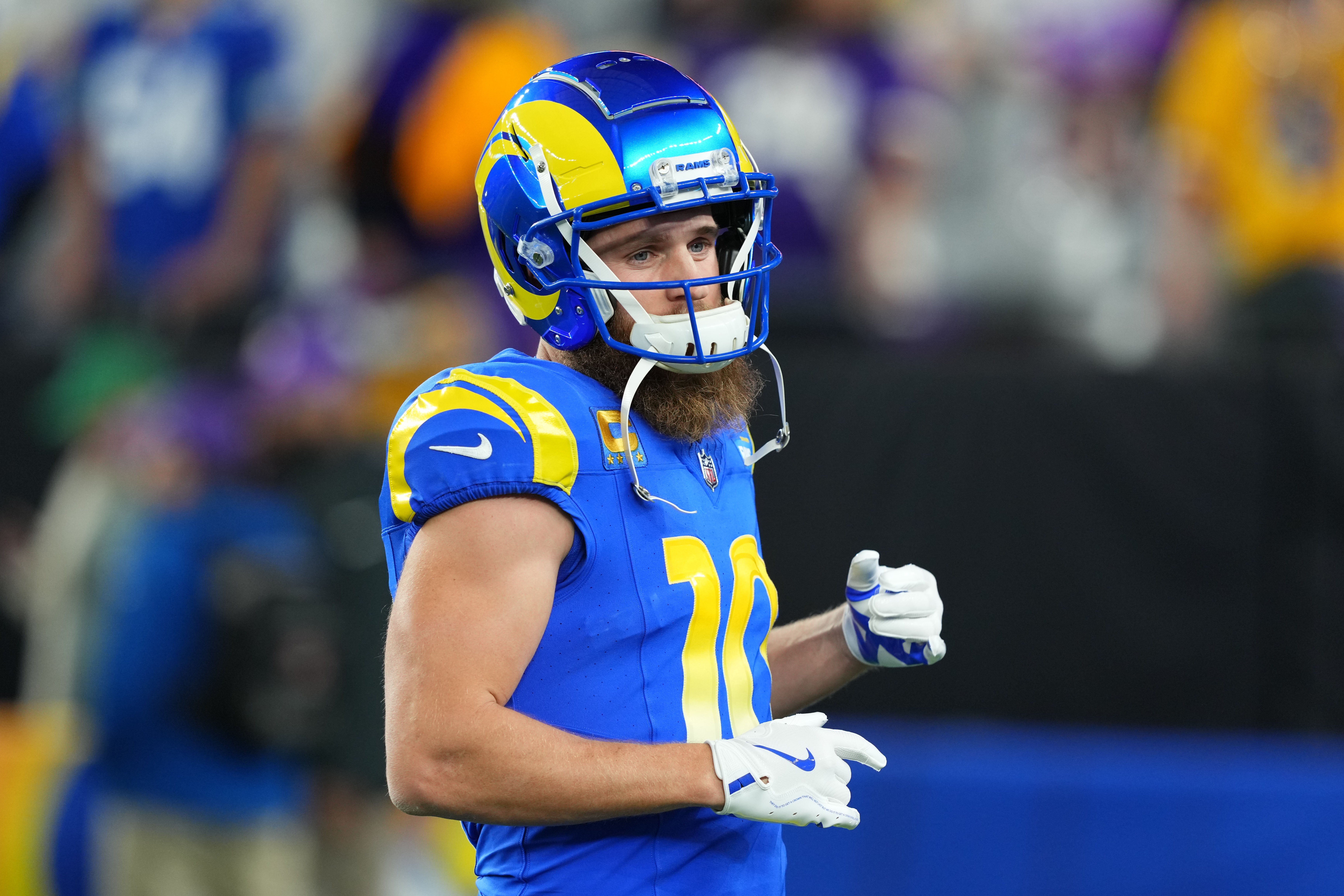 Jan 13, 2025; Glendale, AZ, USA; Los Angeles Rams wide receiver Cooper Kupp (10) practices before the NFC wild card game against the Minnesota Vikings at State Farm Stadium.