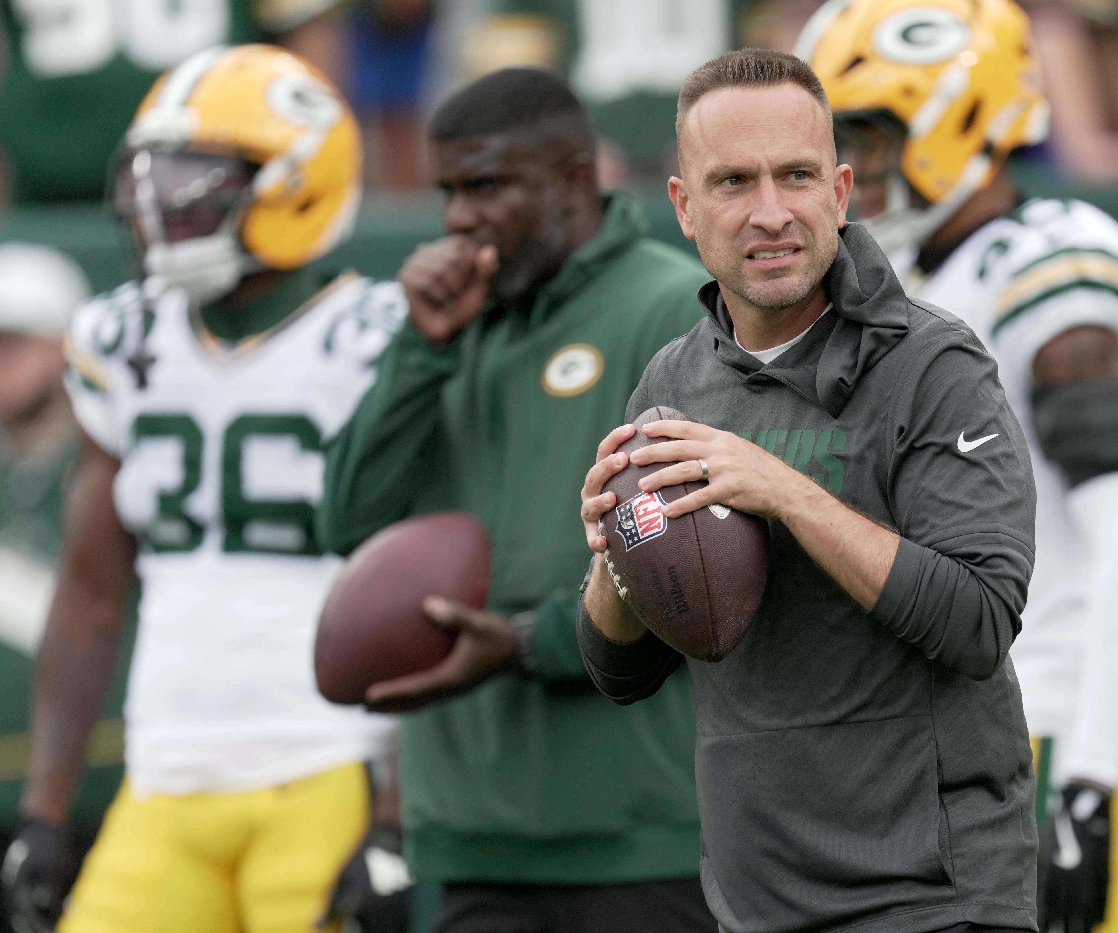 Green Bay Packers defensive coordinator Jeff Hafley is shown before their preseason game against there Seattle Seahawks Saturday, August 23, 2025 at Lambeau Field in Green Bay, Wisconsin.