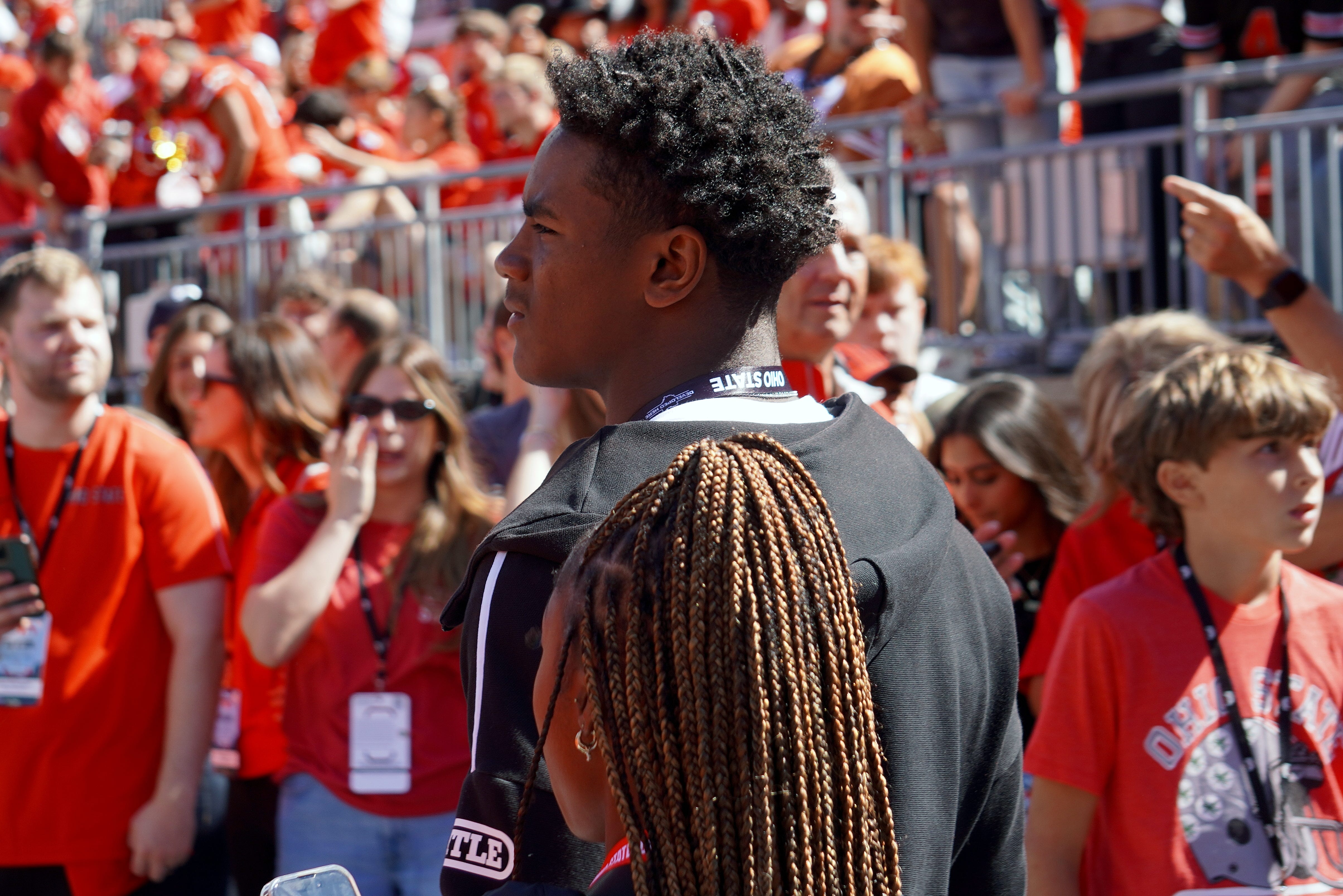 Kemon Spell, McKeesport running back, soaks up the atmosphere of the game between the Ohio State Buckeyes and Texas Longhorns at Ohio Stadium on Aug. 30, 2025.
