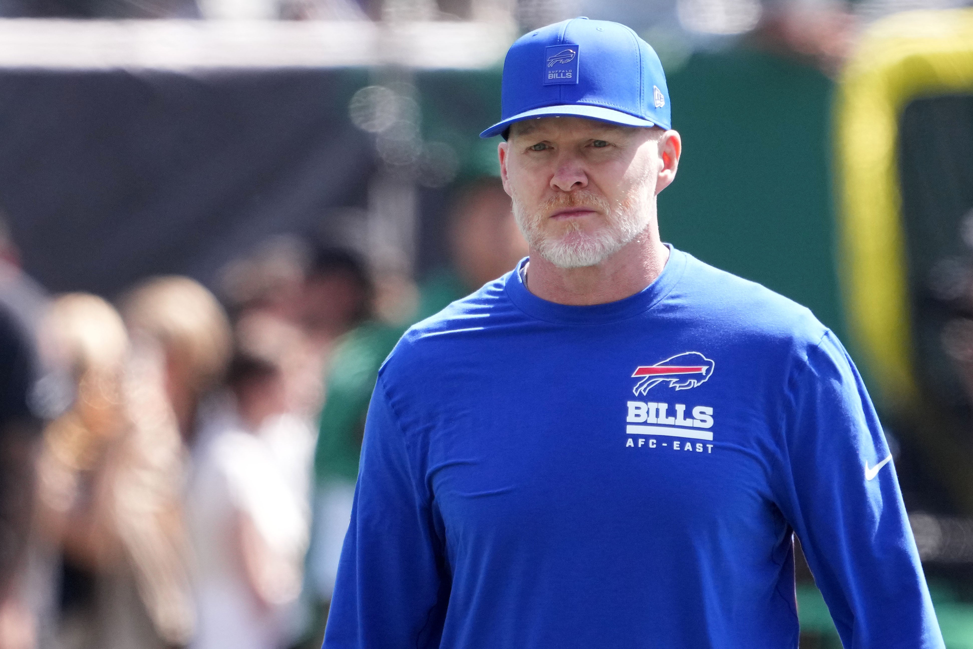 Sep 14, 2025; East Rutherford, New Jersey, USA; Buffalo Bills head coach Sean McDermott before the game against the New York Jets at MetLife Stadium.