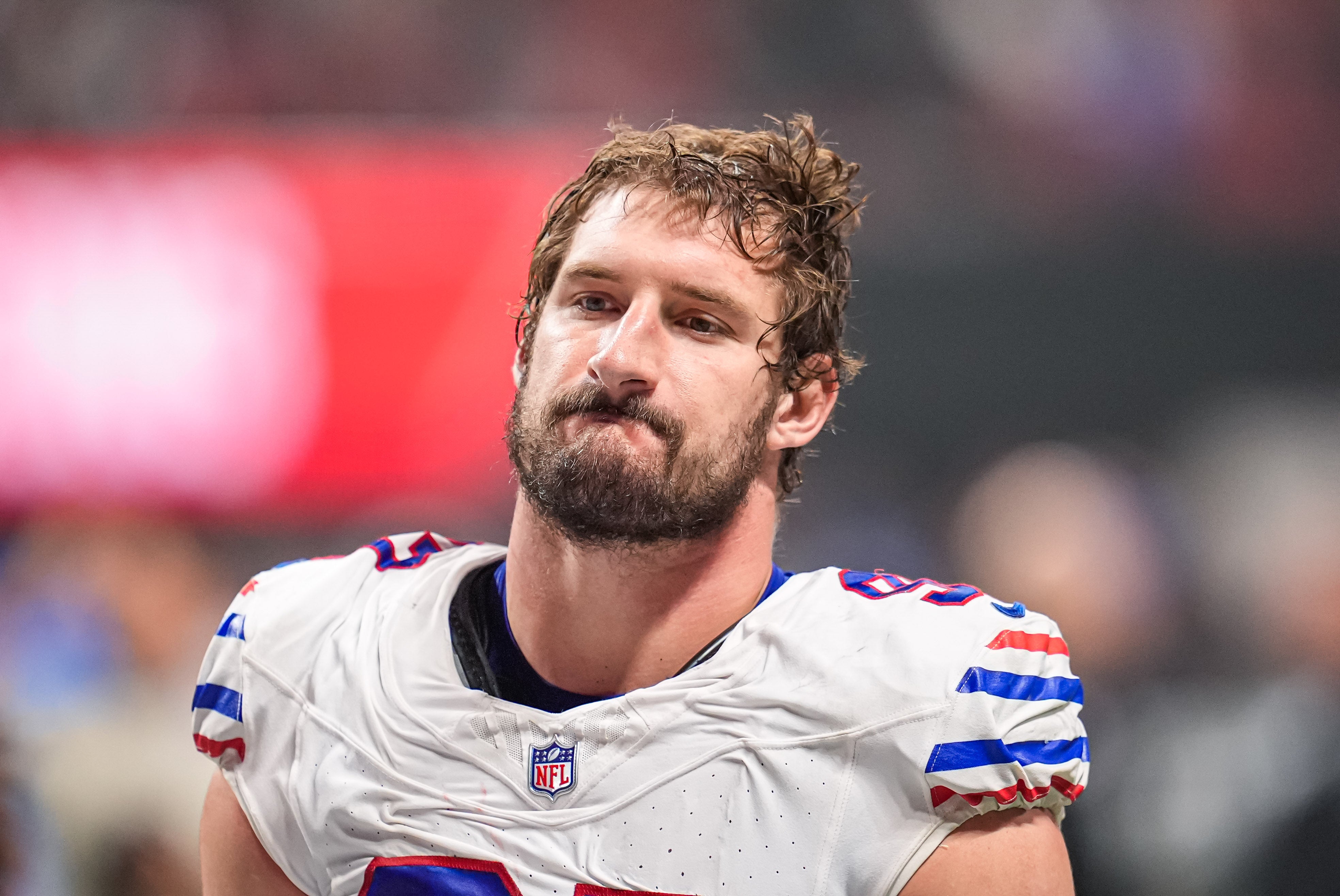 Oct 13, 2025; Atlanta, Georgia, USA; Buffalo Bills defensive end Joey Bosa (97) on the field against the Atlanta Falcons at Mercedes-Benz Stadium.
