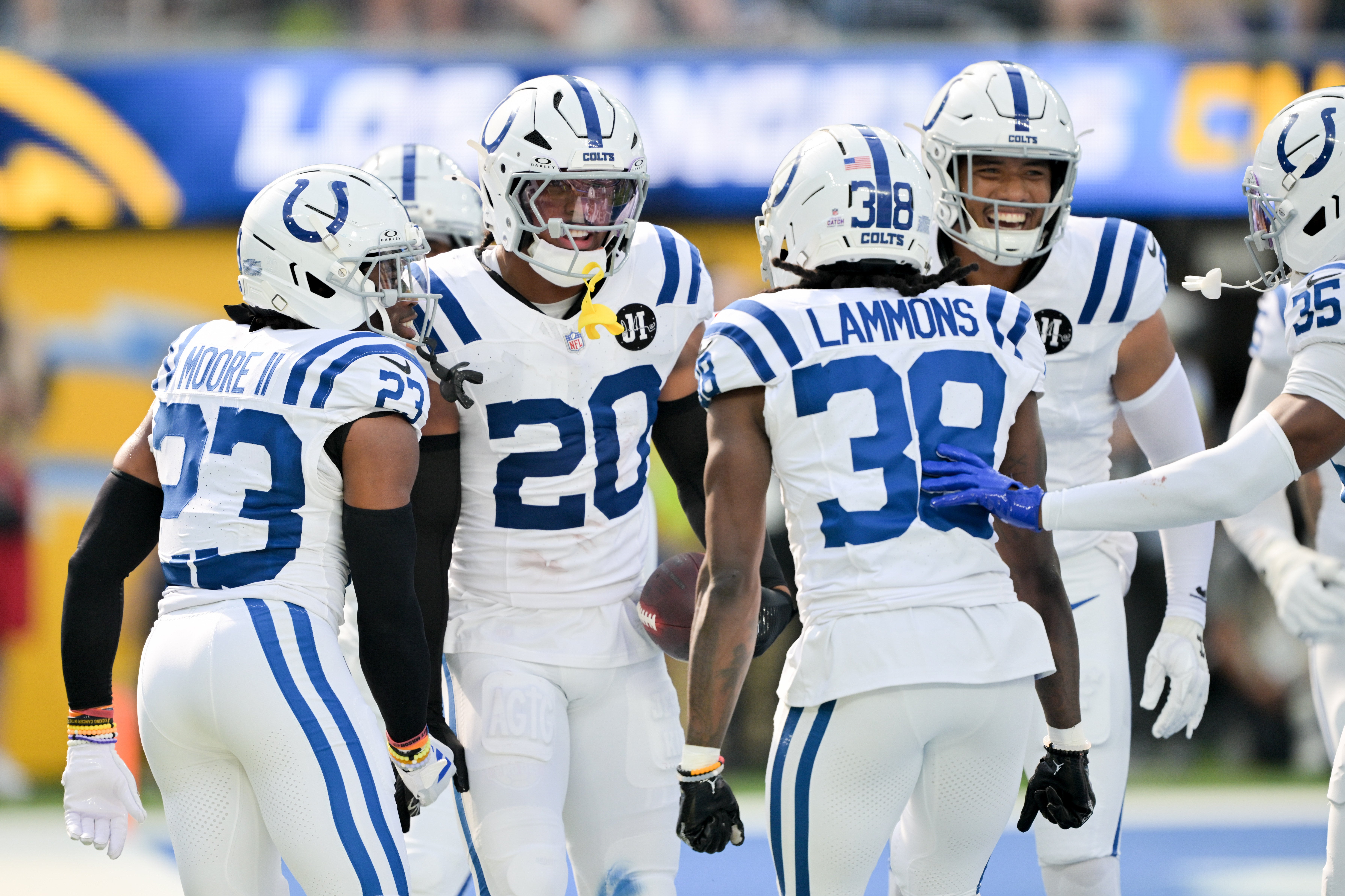 Colts defense celebrates a turnover
