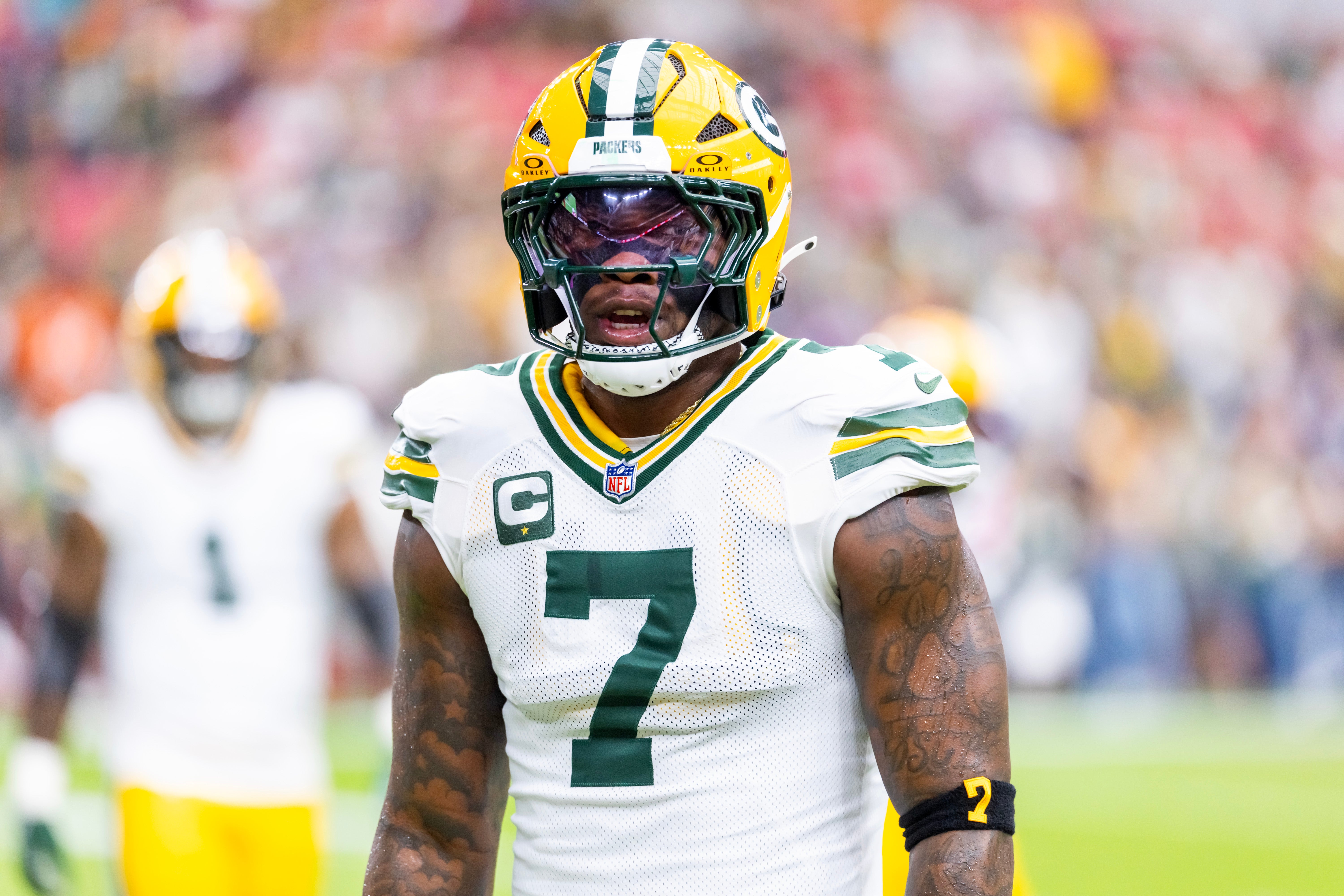 Oct 19, 2025; Glendale, Arizona, USA; Green Bay Packers linebacker Quay Walker (7) against the Arizona Cardinals at State Farm Stadium.