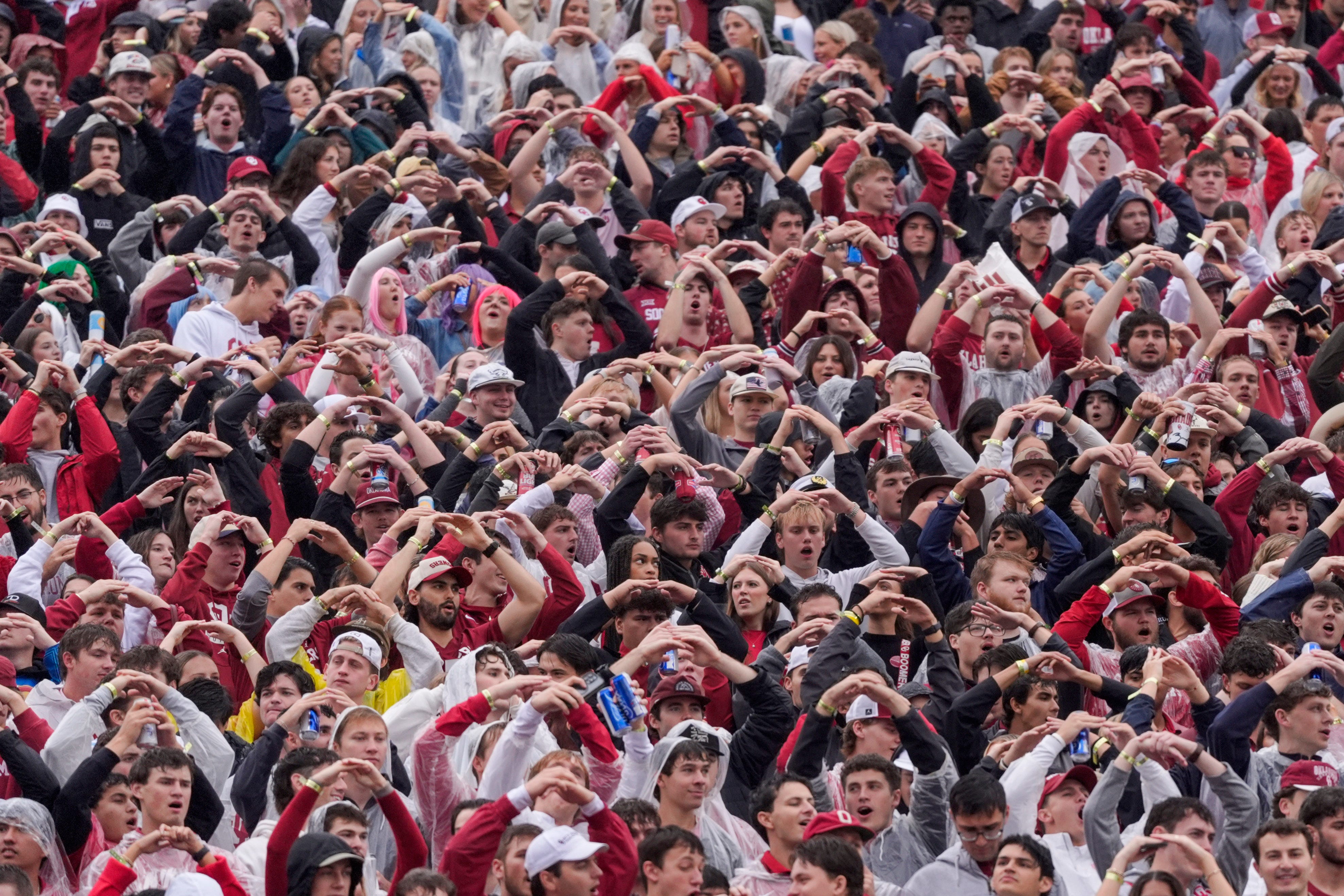 Oklahoma fans cheer during a college football game between the University of Oklahoma Sooners (OU) and the Ole Miss Rebels at Gaylord Family Ð Oklahoma Memorial Stadium in Norman, Okla., Saturday, Oct. 25, 2025. Ole Miss won 34-26.