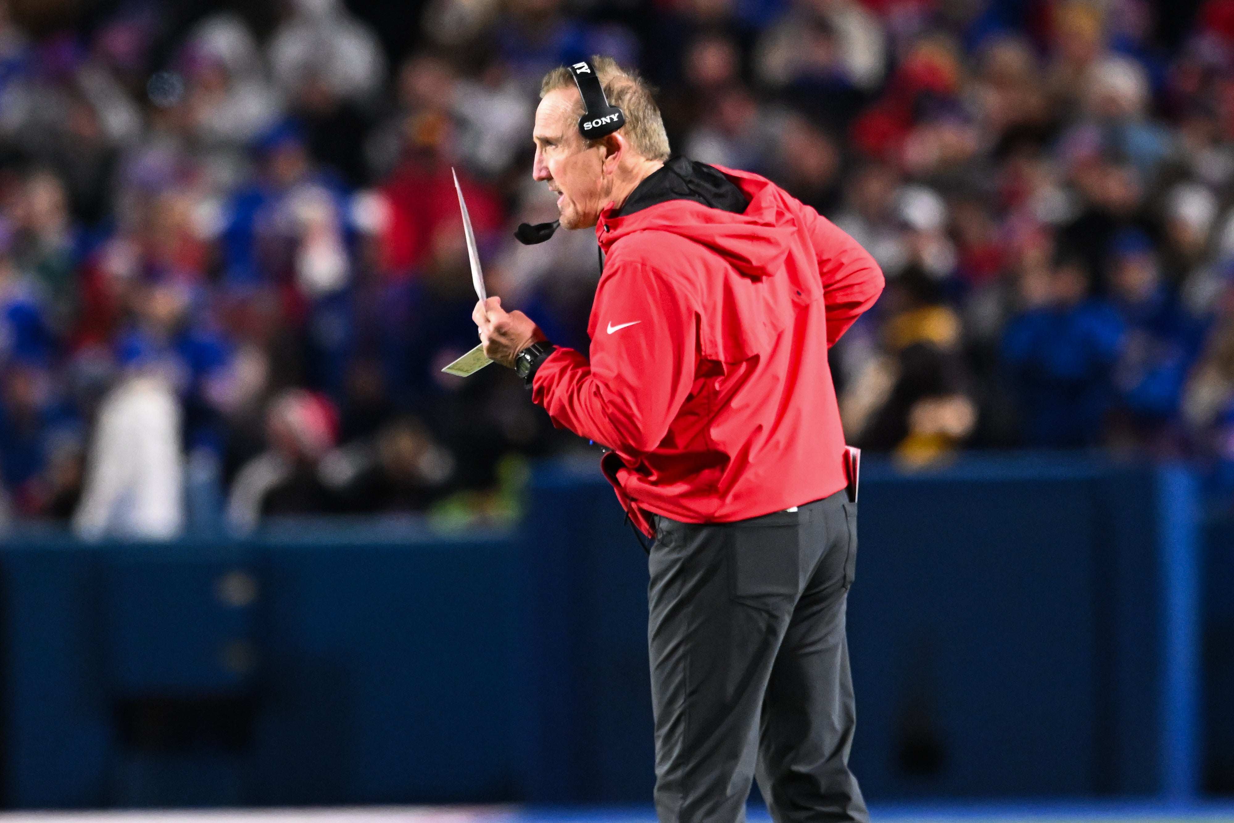 Kansas City Chiefs defensive coordinator Steve Spagnuolo reacts from the sideline