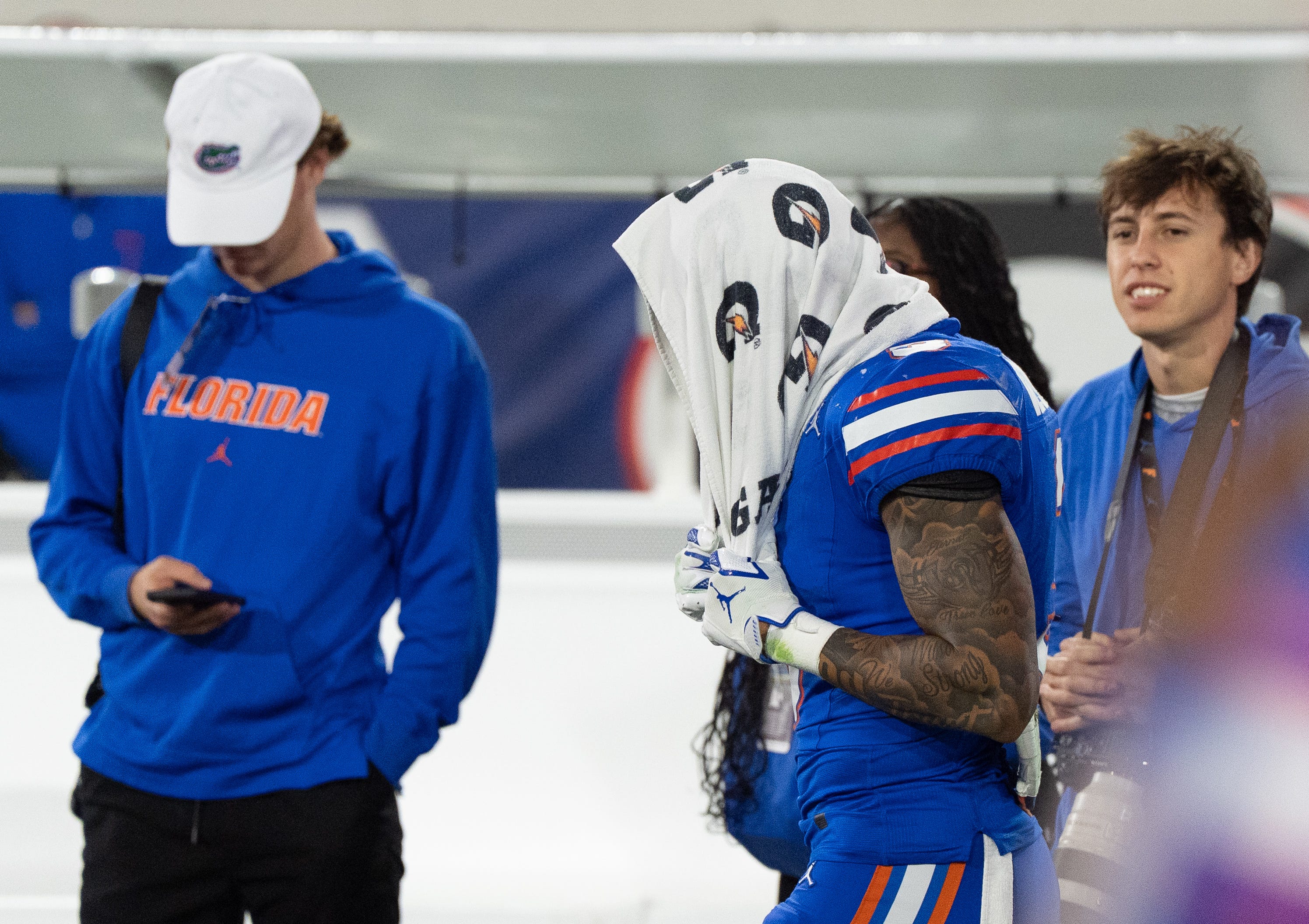 Florida Gators wide receiver Eugene Wilson III (3) walks of the field after Georgia defeated Florida 24-20 in an NCAA football game, Saturday, Nov. 1, 2025, at EverBank Stadium in Jacksonville, Fla