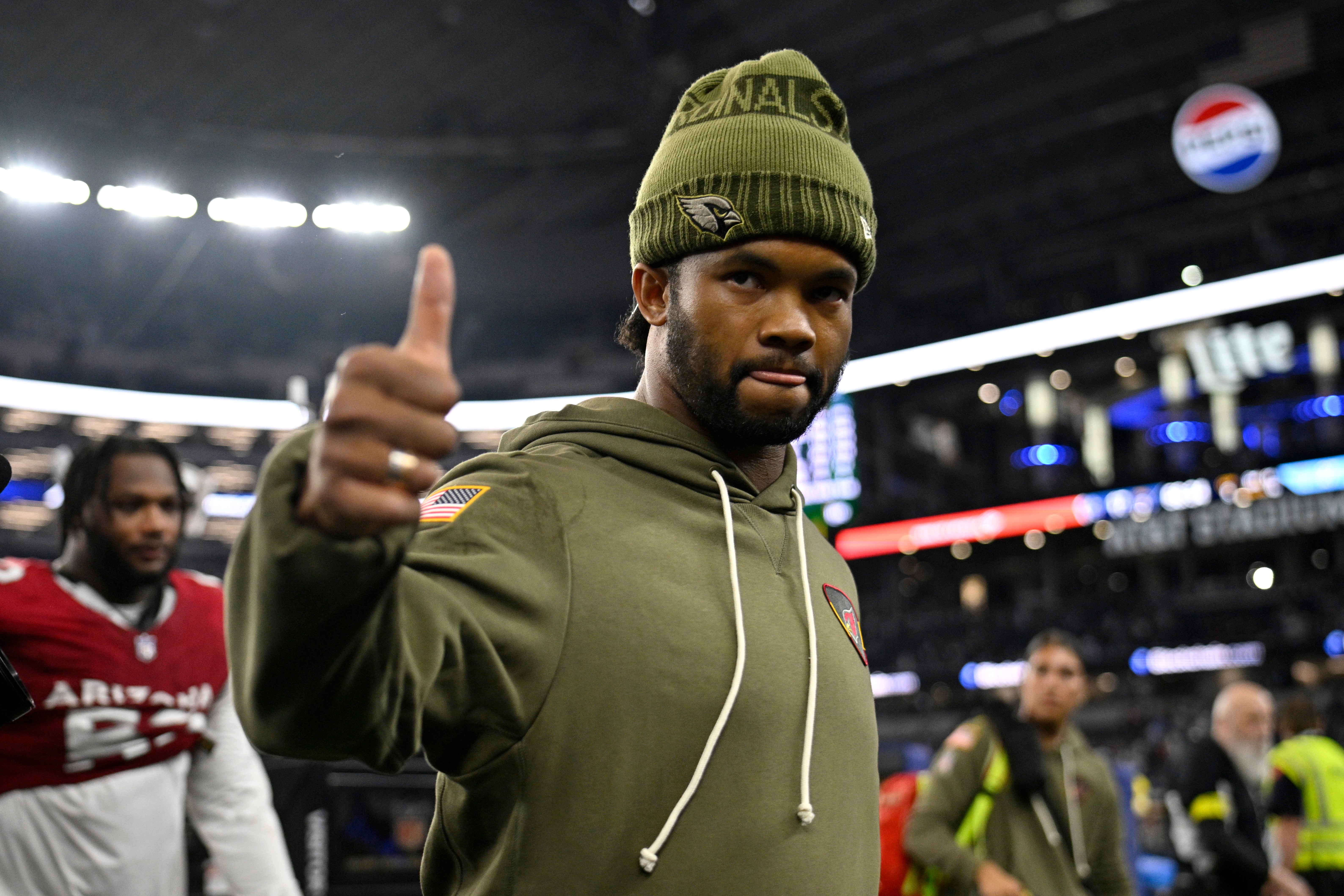 Nov 3, 2025; Arlington, Texas, USA; Arizona Cardinals quarterback Kyler Murray (1) leaves the field after defeating the Dallas Cowboys at AT&T Stadium.