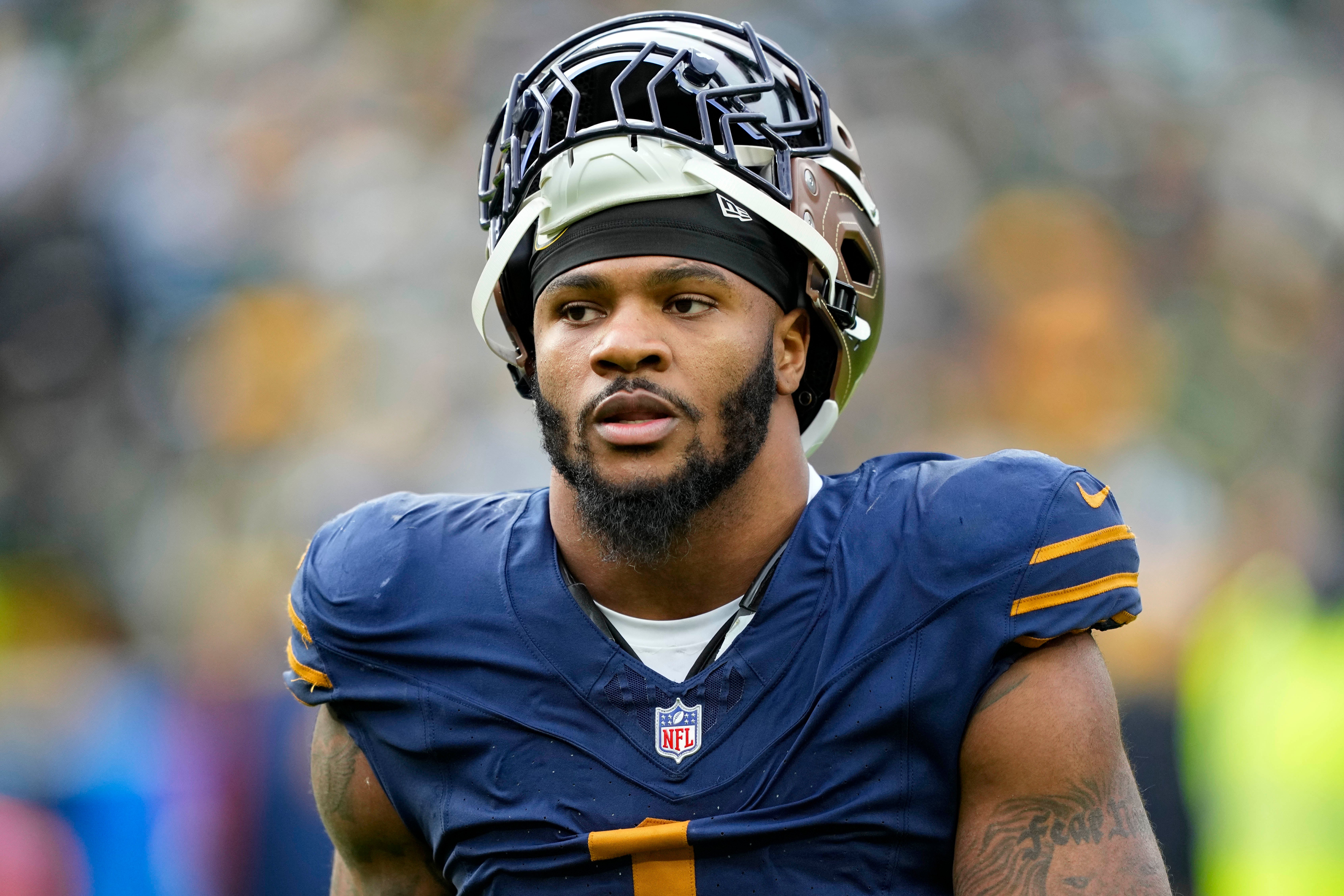 Nov 2, 2025; Green Bay, Wisconsin, USA; Green Bay Packers defensive end Micah Parsons (1) following the game against the Carolina Panthers at Lambeau Field.