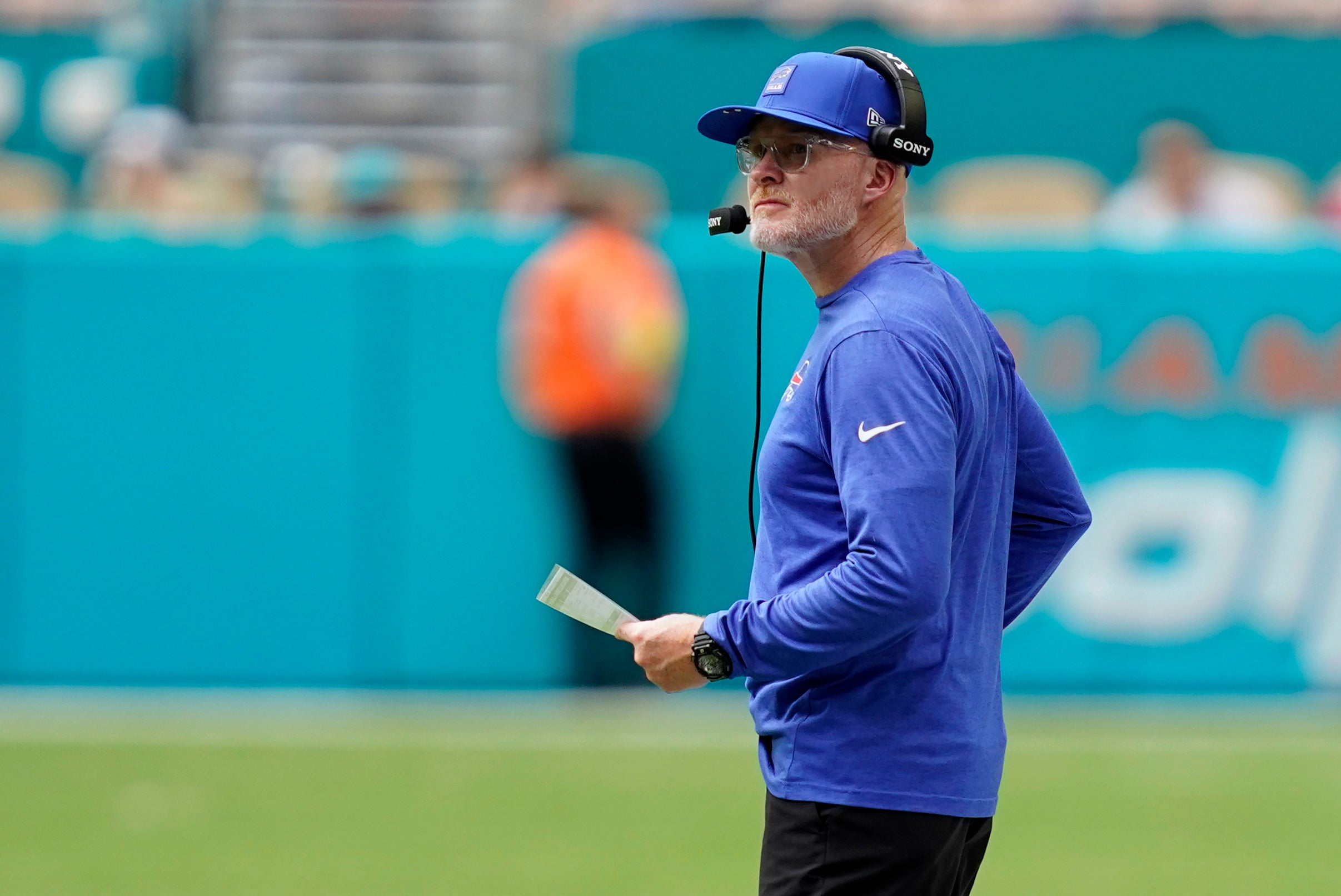 Nov 9, 2025; Miami Gardens, Florida, USA; Buffalo Bills head coach Sean McDermott during the first half against the Miami Dolphins at Hard Rock Stadium.