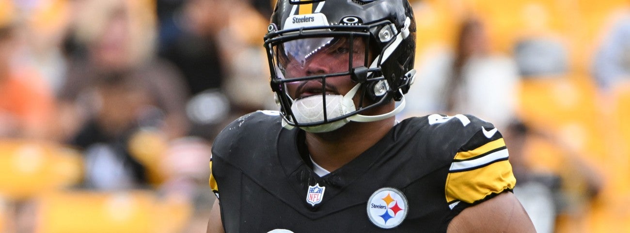Oct 12, 2025; Pittsburgh, Pennsylvania, USA; Pittsburgh Steelers defensive tackle Derrick Harmon (99) warms up for a game against the Cleveland Browns at Acrisure Stadium.